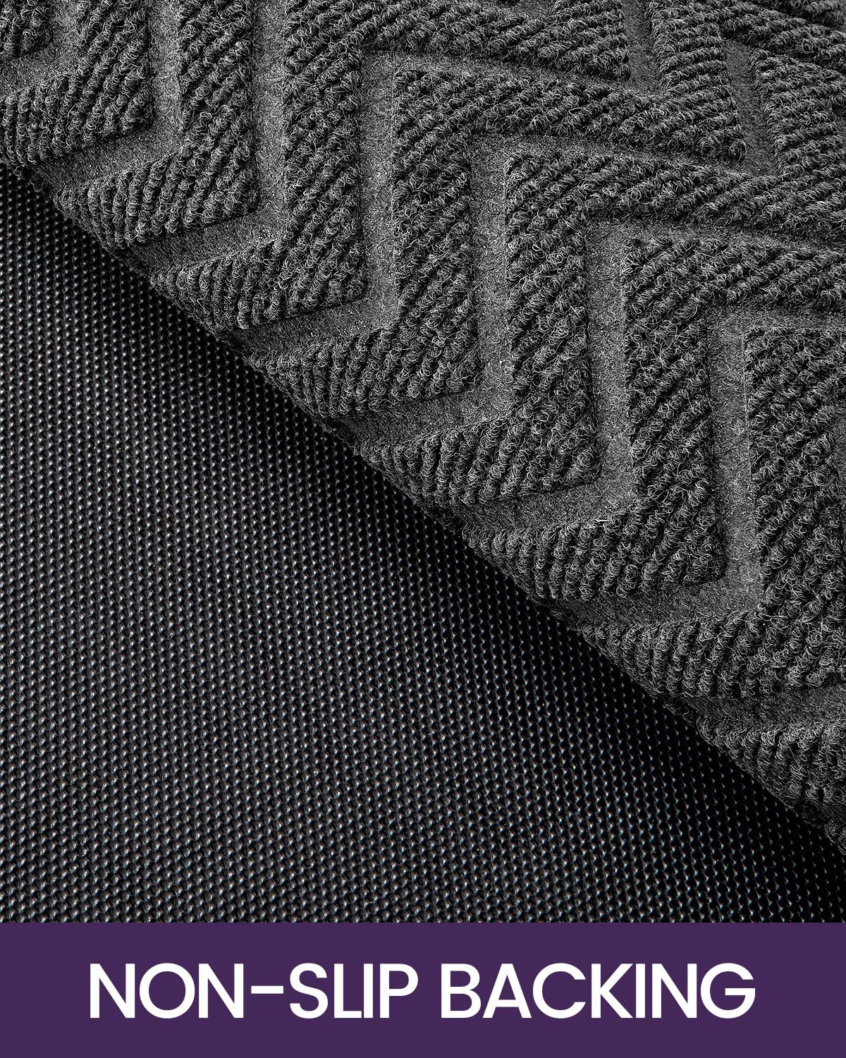 DEXI Heavy Duty Rubber Backed Doormat - 3x2 Feet Stain & Fade Resistant Low-Profile Entrance Mat - Chevron Dark Grey for Front Door, Outside Entryway - Perfect for Home, Office & High Traffic Areas