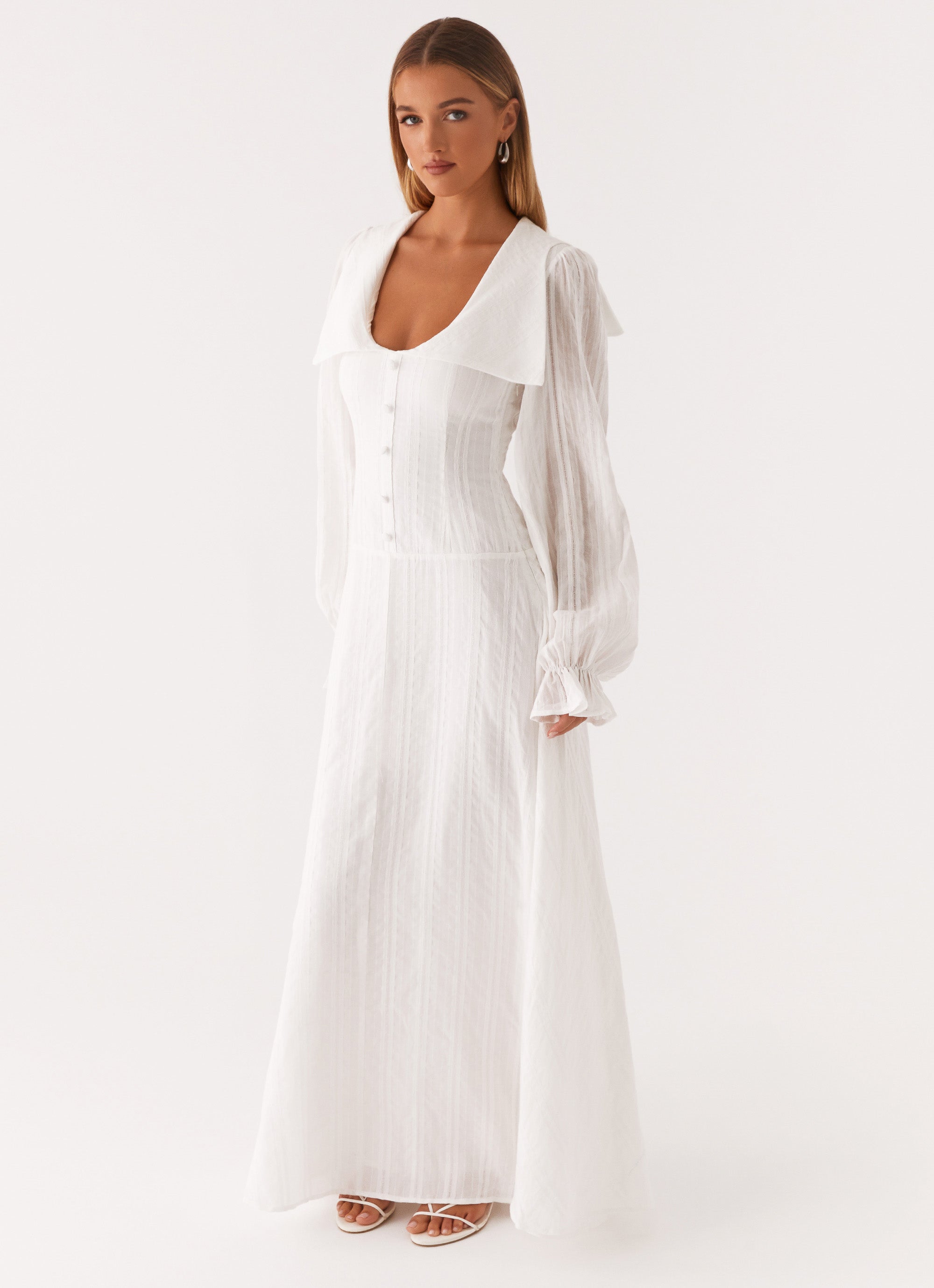 Alima Women's Long Sleeve Maxi Dress - Elegant White Flowy Boho Dress for Casual Wear, Beach Cover Up & Special Occasions