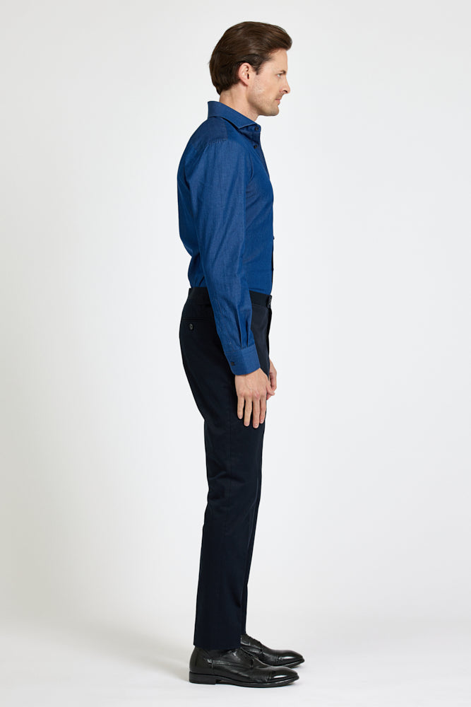 Ronan Super Lux BC Shirt - Dark Navy Denim Cotton Men's Casual Button Down Shirt for Work, Office, and Everyday Wear