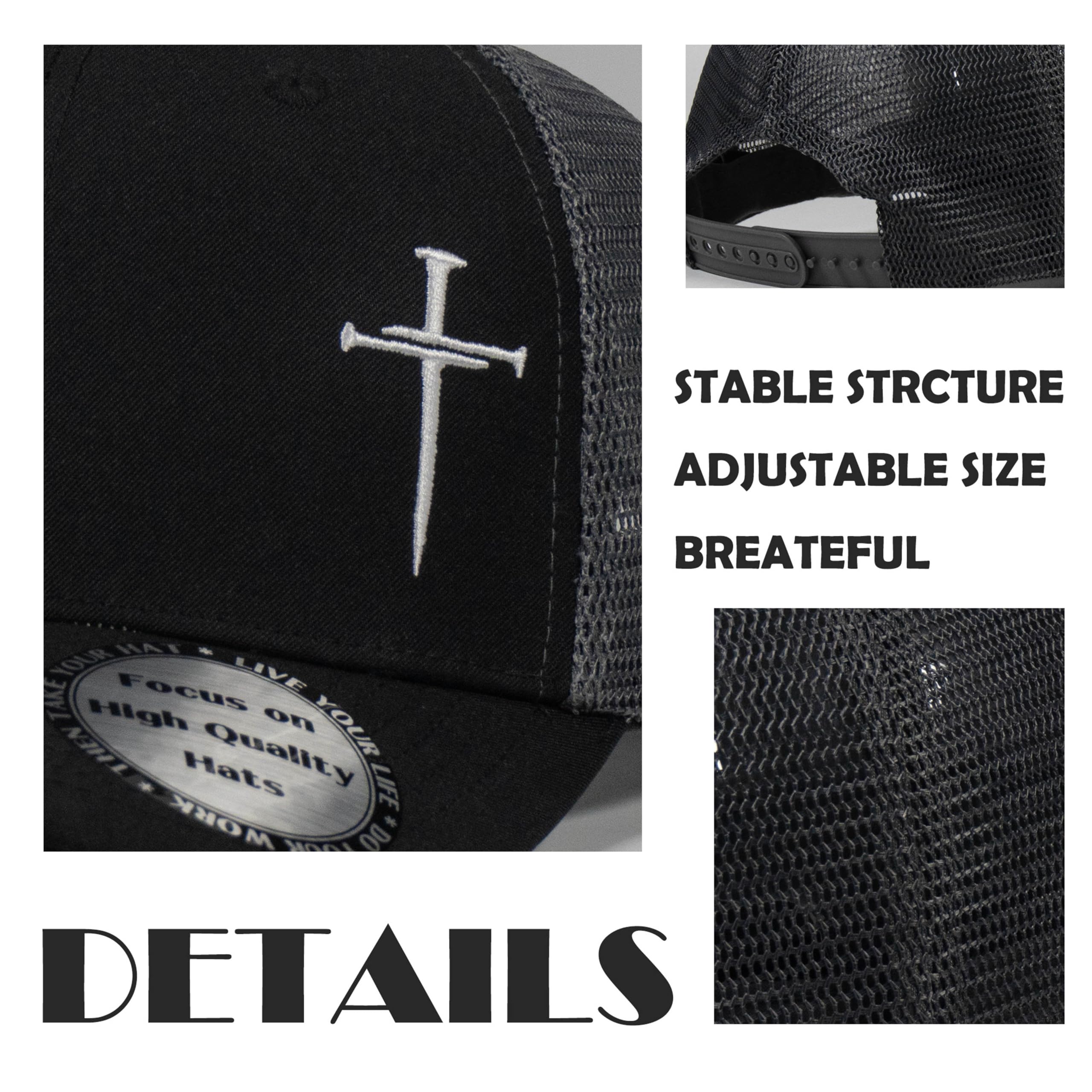 Christian Hats for Men & Women - Jesus 3 Nail Cross Baseball Cap - Religious Gifts for Birthday, Christmas - Perfect for Church, Bible Study & Faith-Based Events