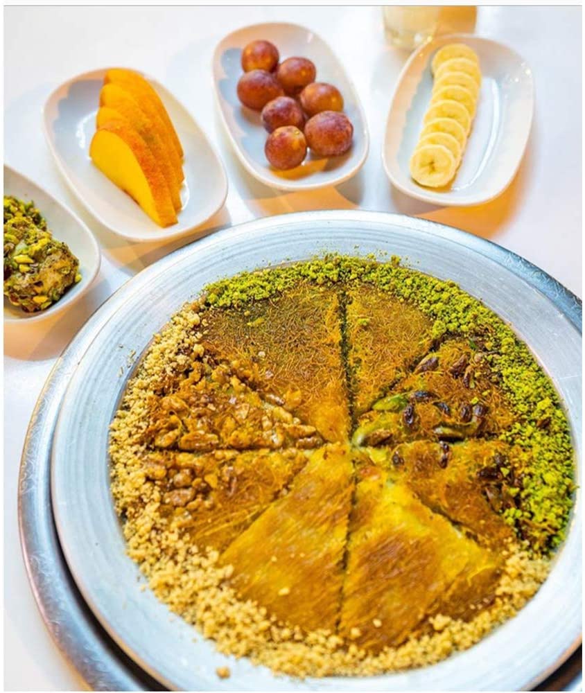 Kunefe Plate Set of 2 - Large Silver Aluminum Kunafa/Knafeh Pans for 4-8 Servings | Perfect for Baking & Serving Turkish Desserts Like Kataifi, Kadaifi & Phyllo Dough | Ideal for Home Cooking, Restaurants & Special Occasions
