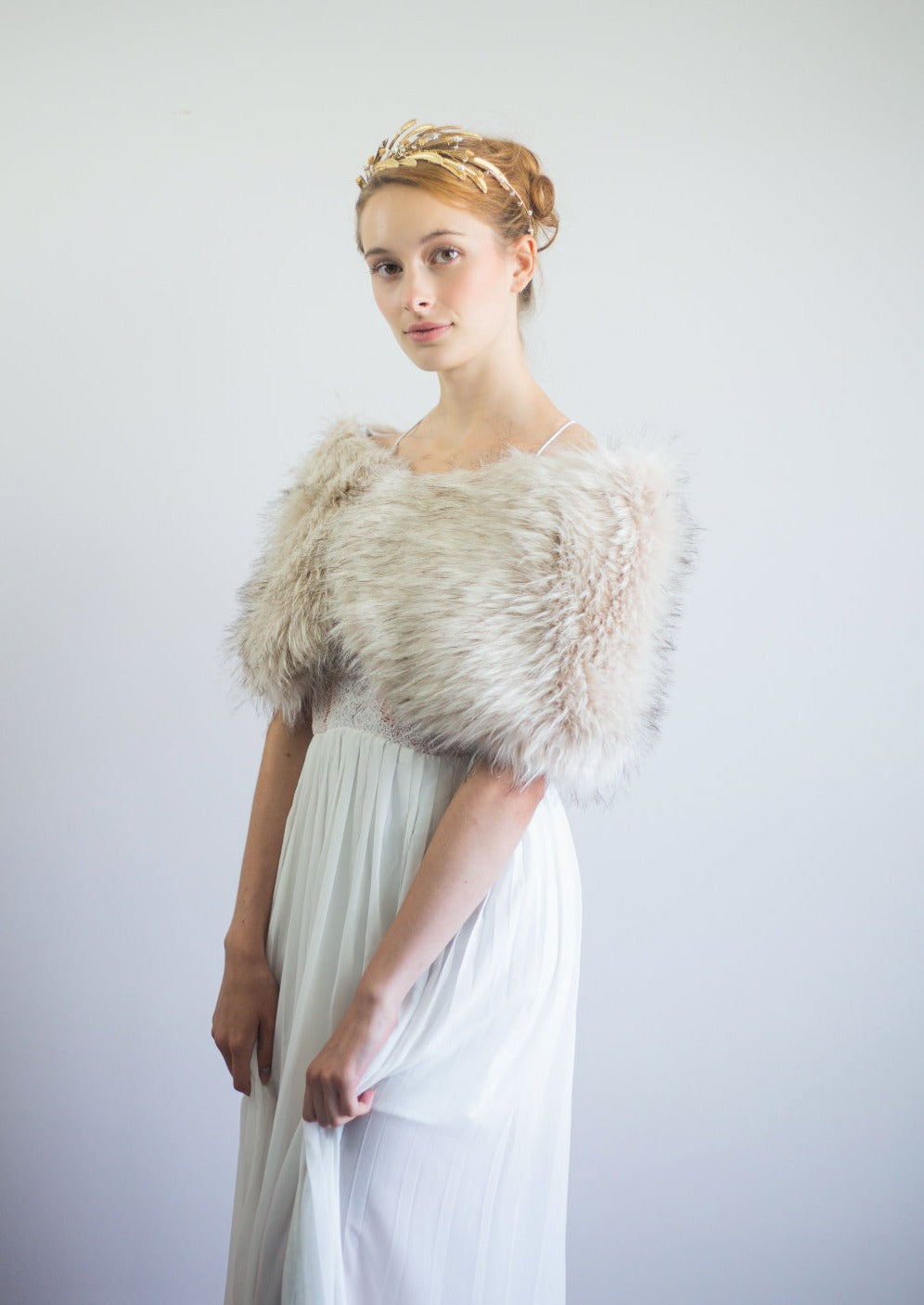 Serena Blu02 Blush with Black Tips Faux Fur Wrap - Elegant Winter Shawl for Women, Perfect for Parties, Weddings & Cold Weather Fashion