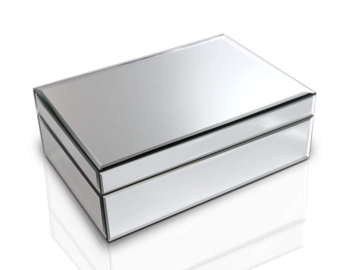 Luxury Silver Glass Mirrored Jewelry Box - Elegant Vanity Storage Organizer with Sturdy Construction & Beautiful Finish | Perfect for Necklace, Ring, Earring Organization & Bedroom Decor