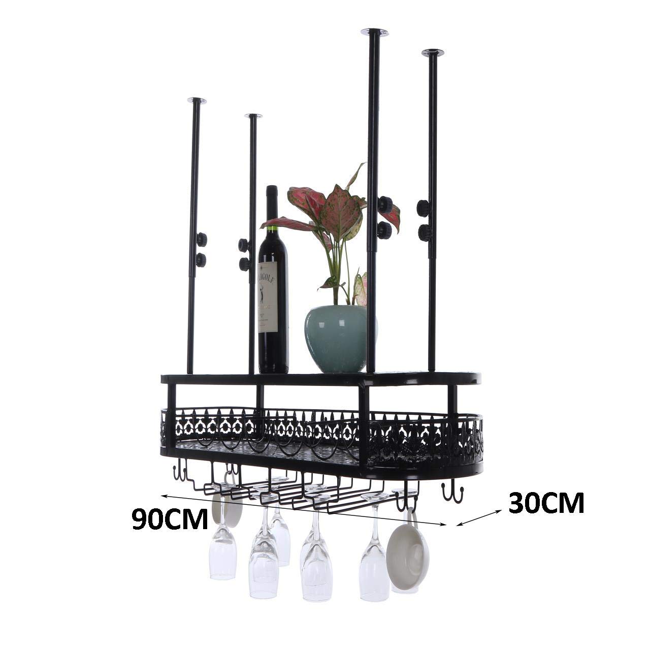 Stainless Steel Wall Mounted Wine Rack with Stem Glass & Mug Holder - Commercial Grade Kitchen Organizer for Bars, Restaurants & Home Use - Perfect for Wine Bottle Display & Storage Under Cabinets (Black)