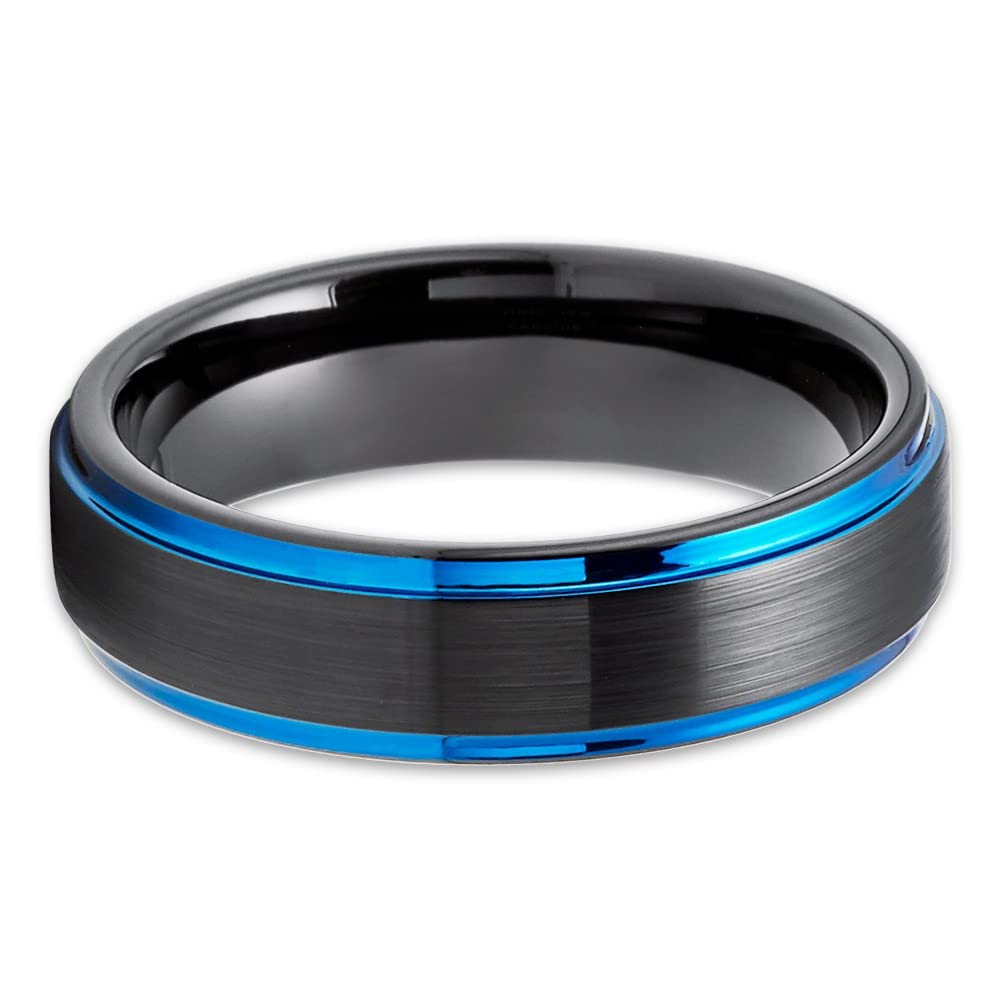 Blue & Black Tungsten Wedding Rings for Men & Women - 6mm Comfort Fit Anniversary & Engagement Bands - Durable & Scratch-Resistant for Everyday Wear
