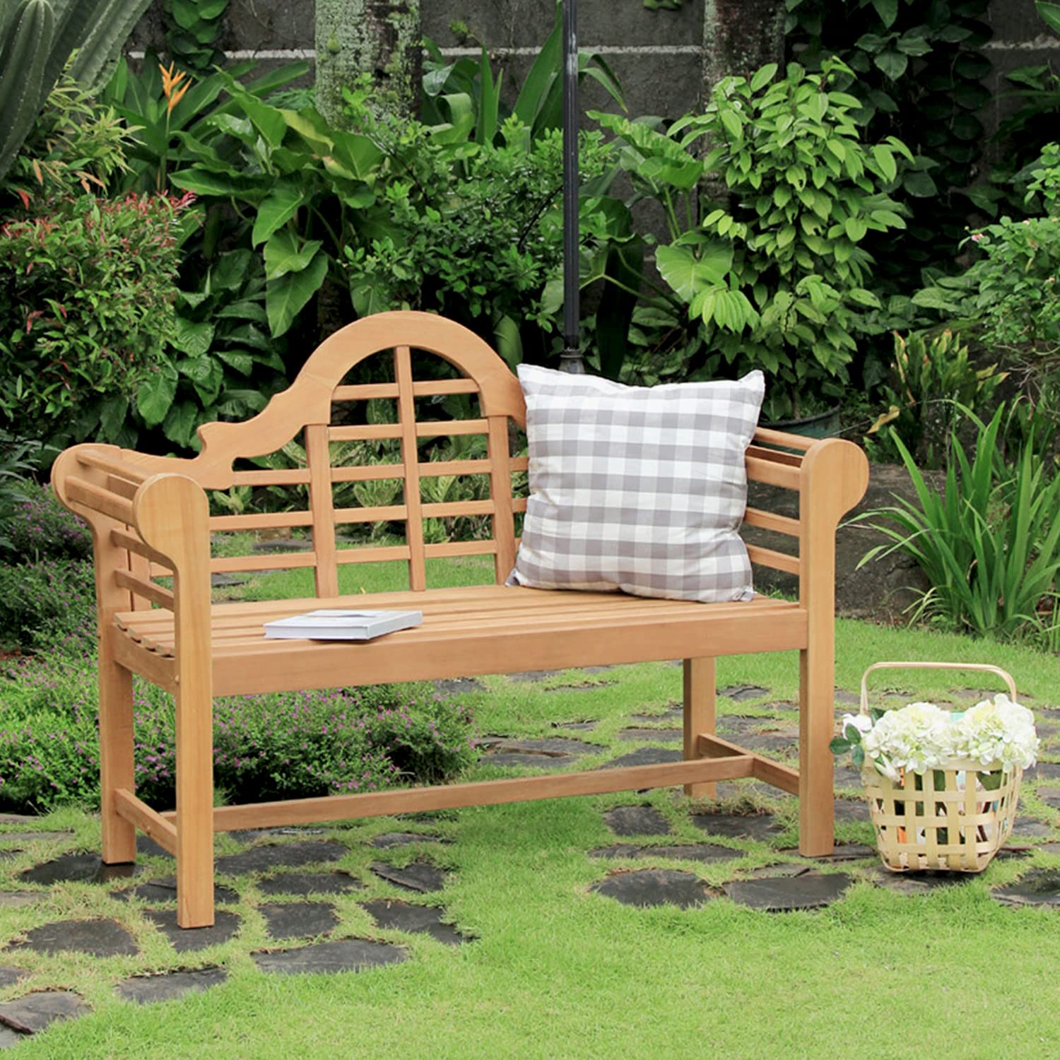 Cambridge Casual Lutyens 4-Foot Outdoor Garden Bench - Natural Teak Wood Patio Furniture for Backyard, Porch & Garden Seating