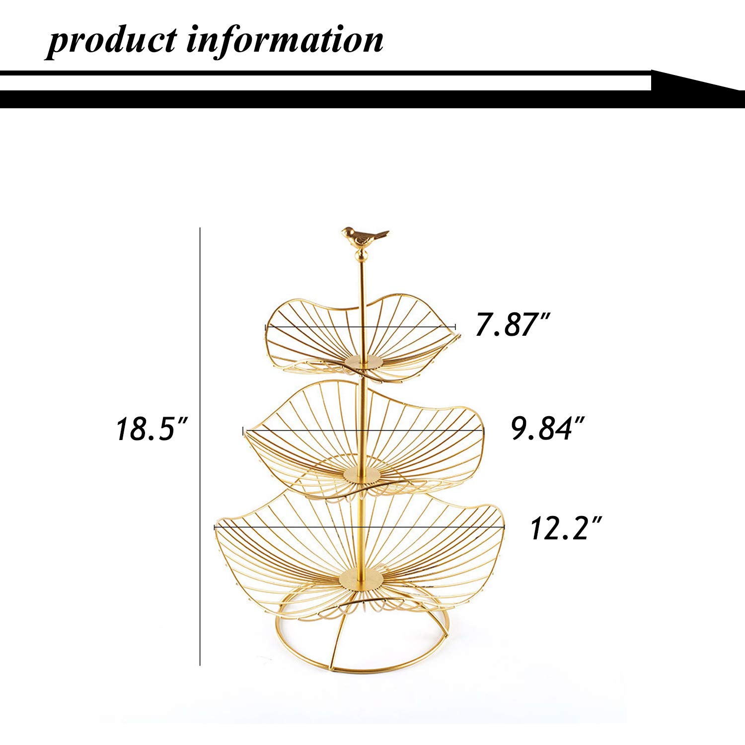 3-Tier Metal Fruit Basket - Elegant Kitchen & Dining Serving Tray for Fruits, Vegetables, Desserts | Perfect for Parties, Weddings, Holiday Decor & Countertop Display