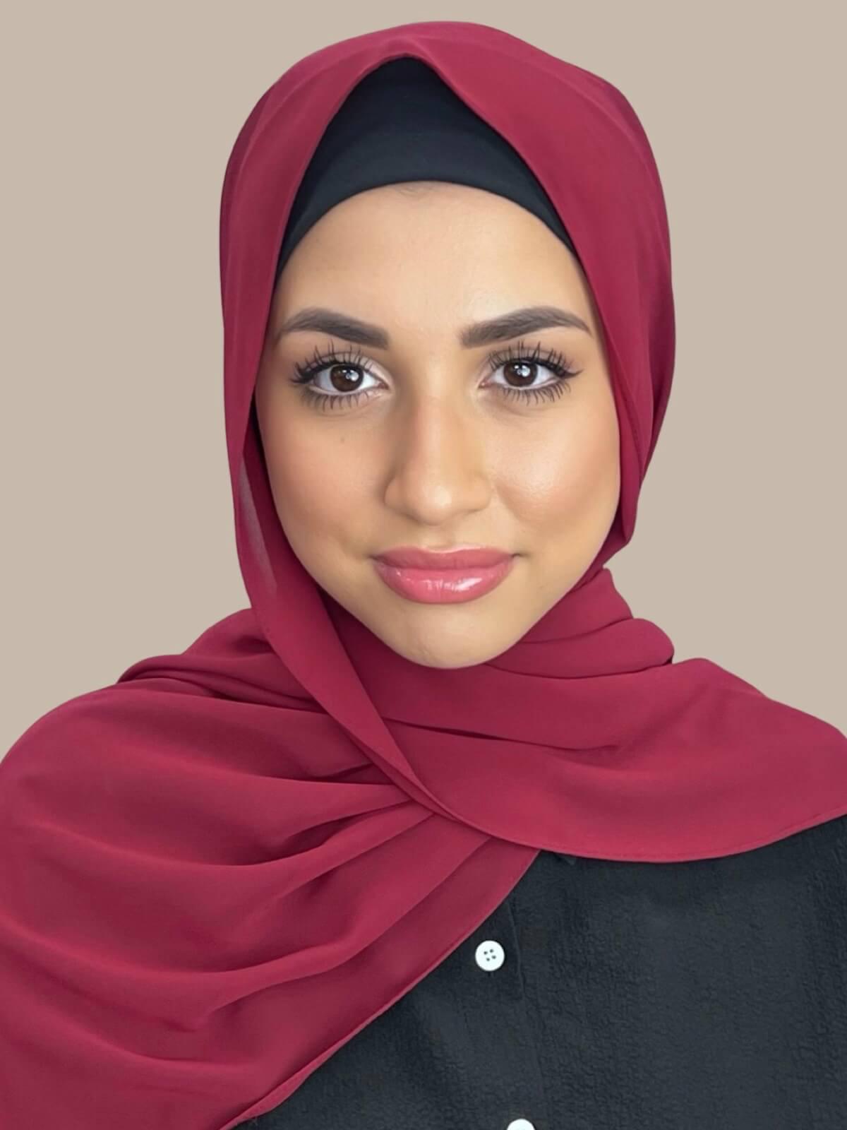Luxury Chiffon Hijab Scarf - Blood Red Shawl for Women, Muslim Prayer, Modest Fashion, Special Occasions & Daily Wear