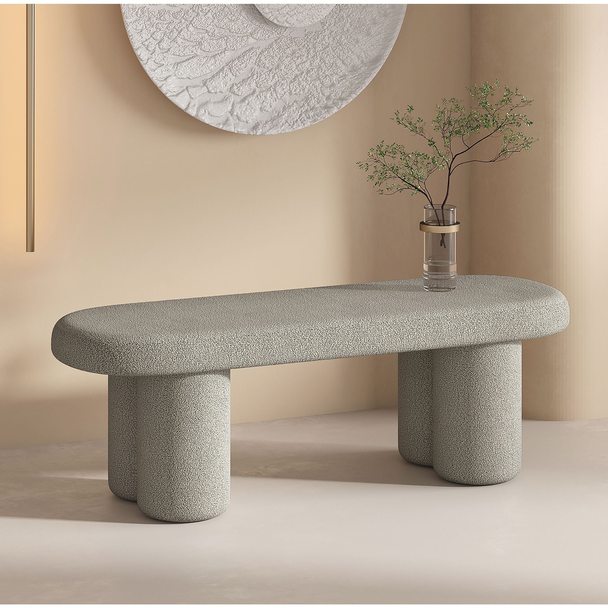 Azoro Bench - Warm Grey Upholstered Indoor/Outdoor Seating - Perfect for Patio, Garden, and Living Room Decor