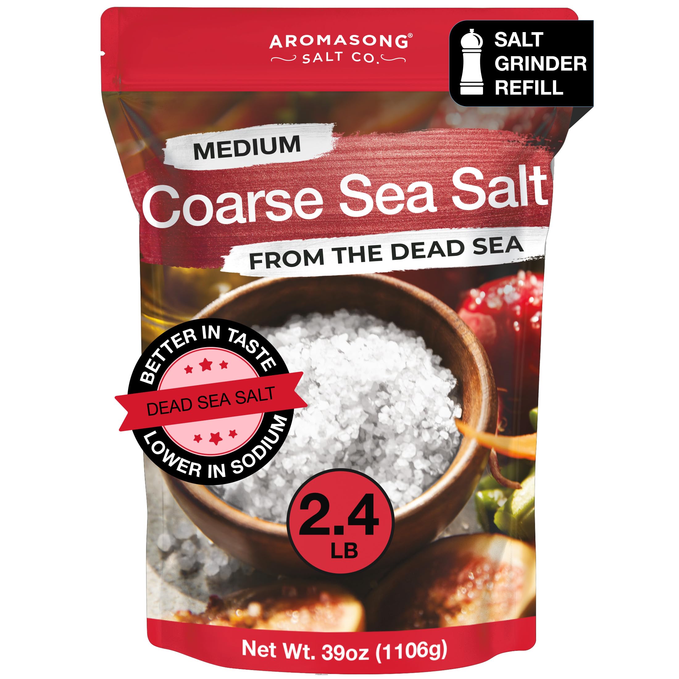 Aromasong 100% Natural & Pure Coarse Sea Salt, 2.43 lb (1.1 kg) - Refill for Salt Grinders, Cooking, Seasoning & Gourmet Dishes | Ideal for Steak, Seafood, Salads & Homemade Bread