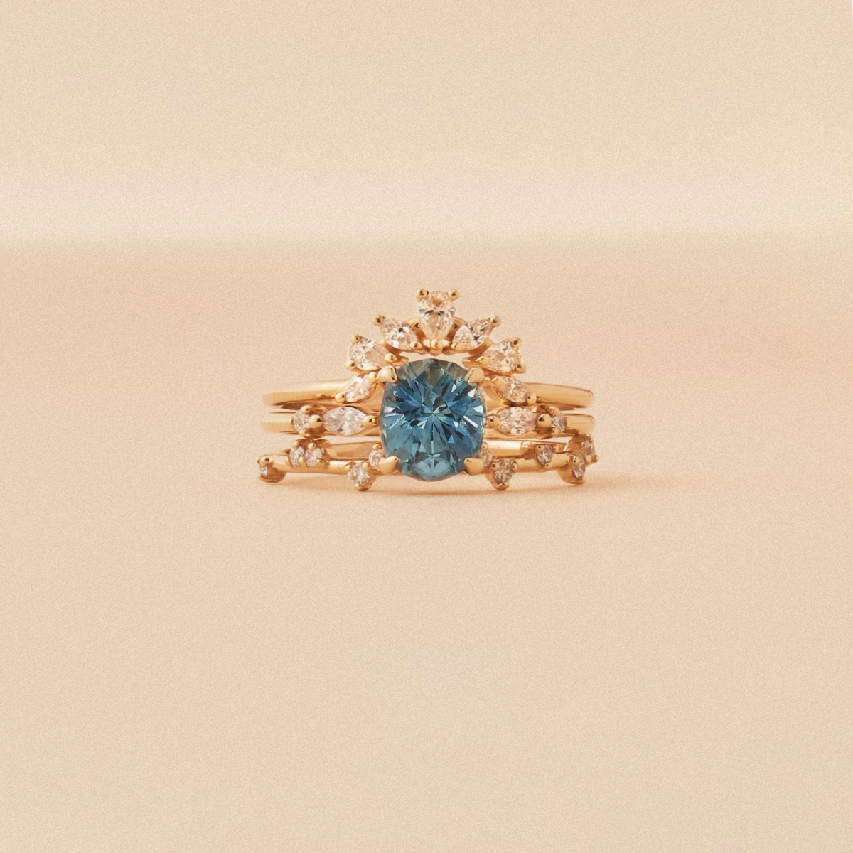 Aurora's Essence Unique 14K Yellow Gold Ring with Light Sky Blue Oval Sapphire - Perfect for Weddings, Anniversaries & Special Occasions