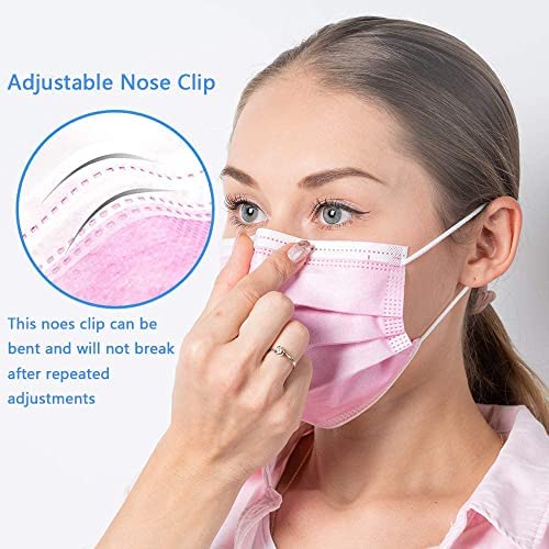 Wisezag Black Pink Disposable Face Masks 3-Ply with Nose Clip - 100 Pack | Breathable Surgical Masks for Women & Men | Perfect for Daily Use, Travel, and Public Safety Protection