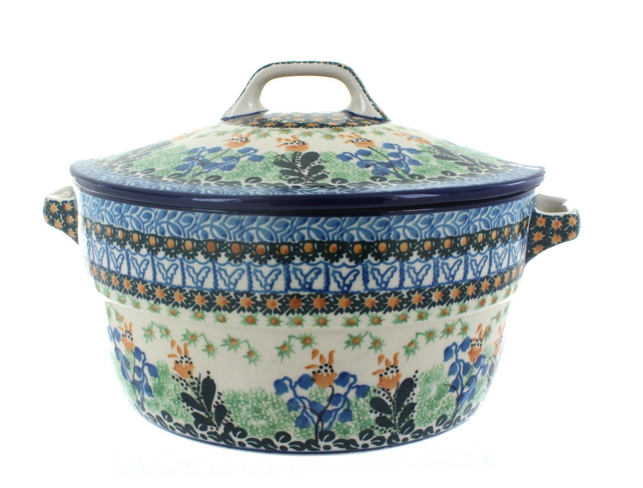 Blue Rose Polish Pottery Lily of the Valley Covered Round Baker - Handmade Ceramic Baking Dish for Casseroles, Pies & Bread | Perfect for Holiday Dinners & Rustic Kitchen Decor