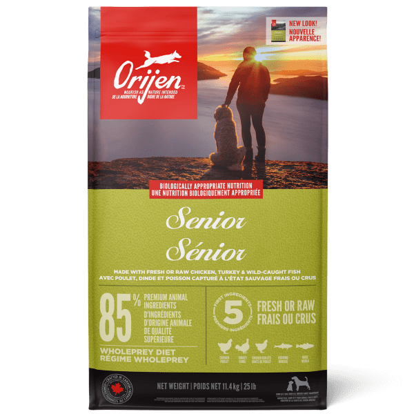 Orijen Senior Dry Dog Food for Older Dogs - 11.4kg (25.1 lb) High Protein Grain-Free Kibble - Supports Joint Health & Digestion - Perfect for Aging Dogs with Reduced Activity Levels