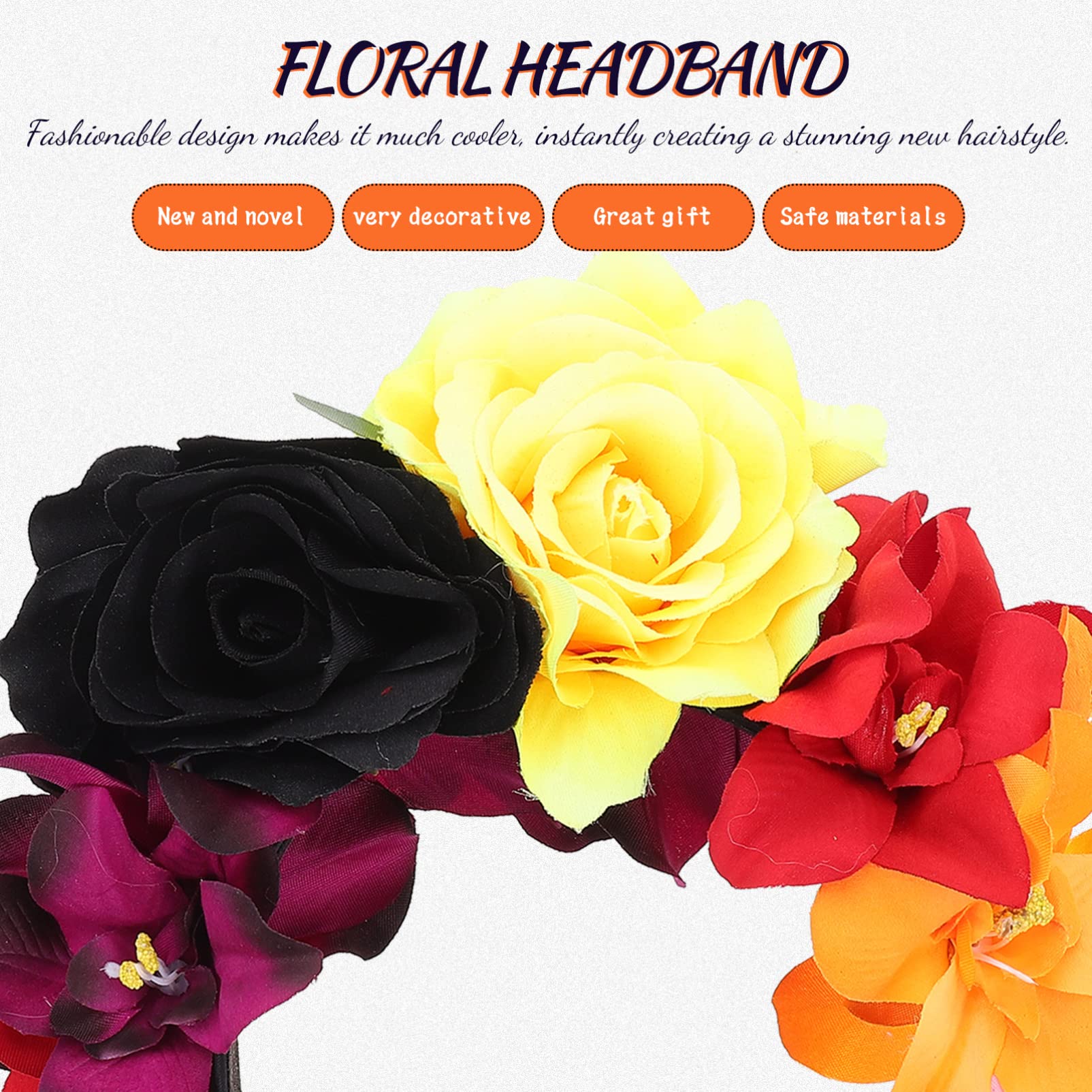 FOMIYES Mexican Flower Headband - Day of The Dead Headdress with Rose & Skull Design for Halloween Costume, Pride Party Accessories | Perfect for Dia de los Muertos Celebrations, Cosplay & Festive Events