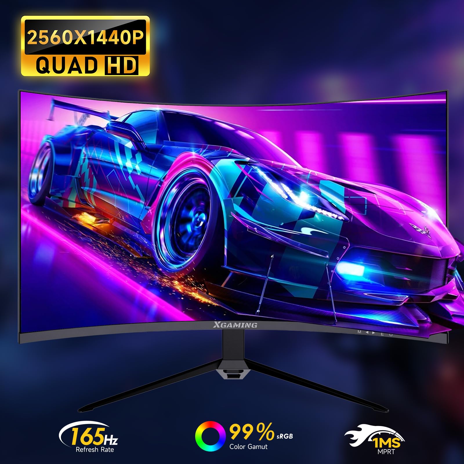 27 Inch Curved Gaming Monitor 2K QHD 2560x1440 165Hz 1ms - 1500R Curvature, AMD FreeSync, 99% sRGB, HDR, Built-in Speakers, VESA Mount, Tilt Adjustable - Perfect for PC Gaming, Home Office & Multimedia Entertainment