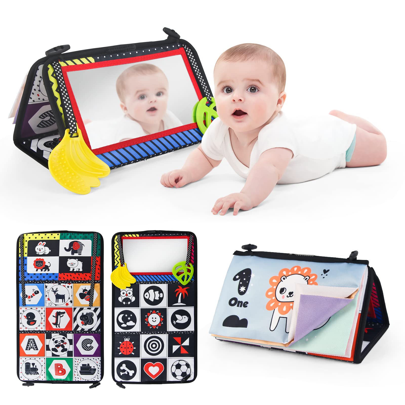 Coolplay Baby Mirror Toys with Soft Cloth Book - High Contrast Infant Toys for Newborns | Perfect Baby Shower Gift & Early Learning Development | Great for Tummy Time & Sensory Play