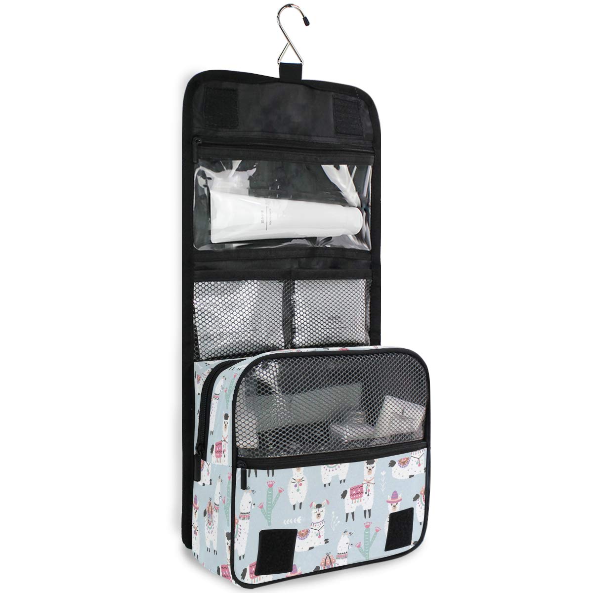 Moyyo Cute Llamas Alpaca Cactus Cosmetic Organizer Bag - Portable Hanging Toiletry Bag for Women, Girls & Kids - Perfect for Travel, Gym, Camping & Home Storage