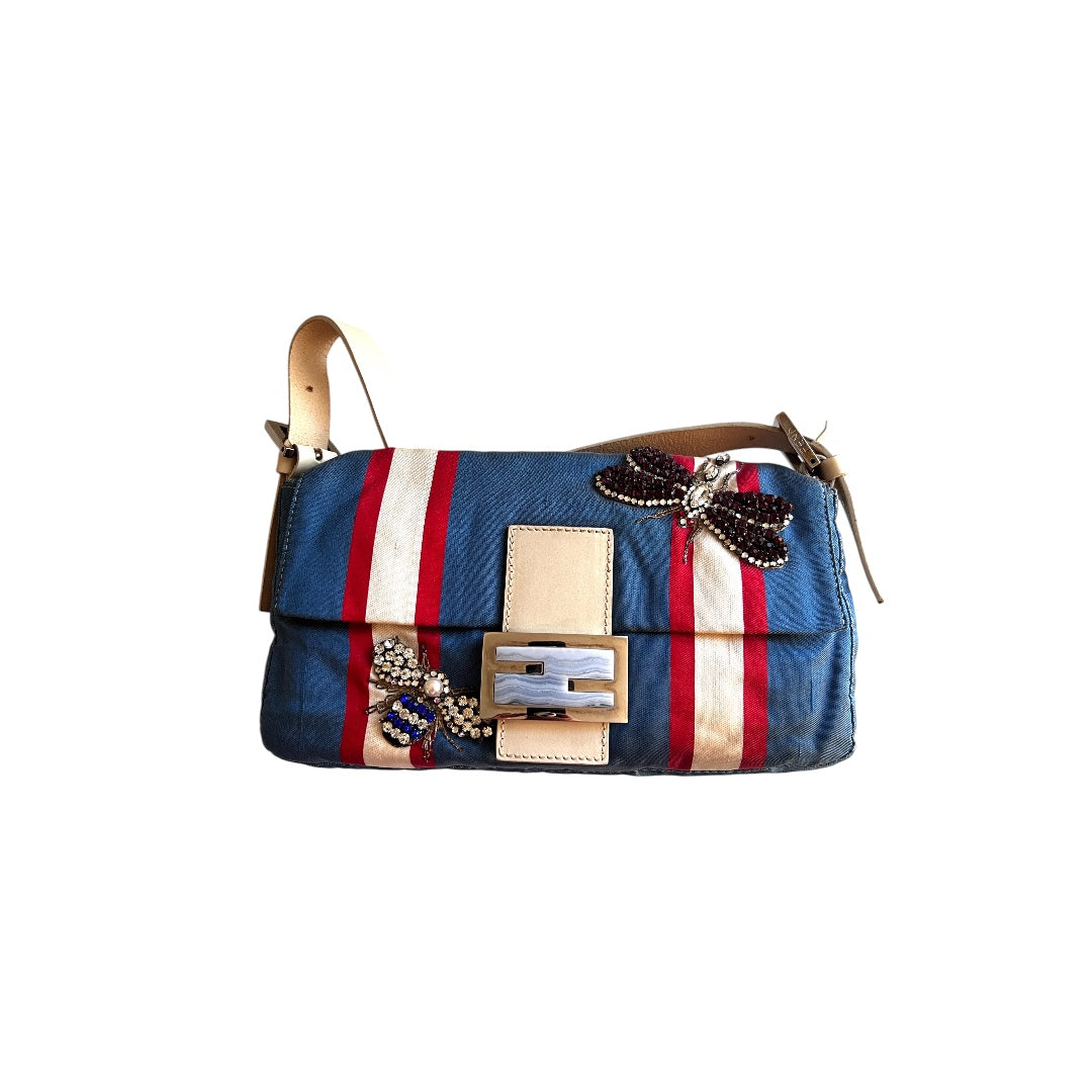 Fendi Insect Print Cloth Baguette Handbag - Stylish Designer Crossbody Purse for Women, Perfect for Parties, Dates & Everyday Use