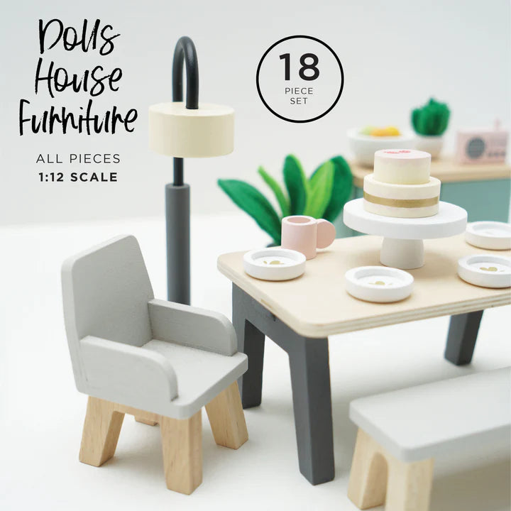 Miniature Wooden Dollhouse Dining Room Furniture Set - Perfect for Dollhouse Decor, DIY Projects & Kids Playtime