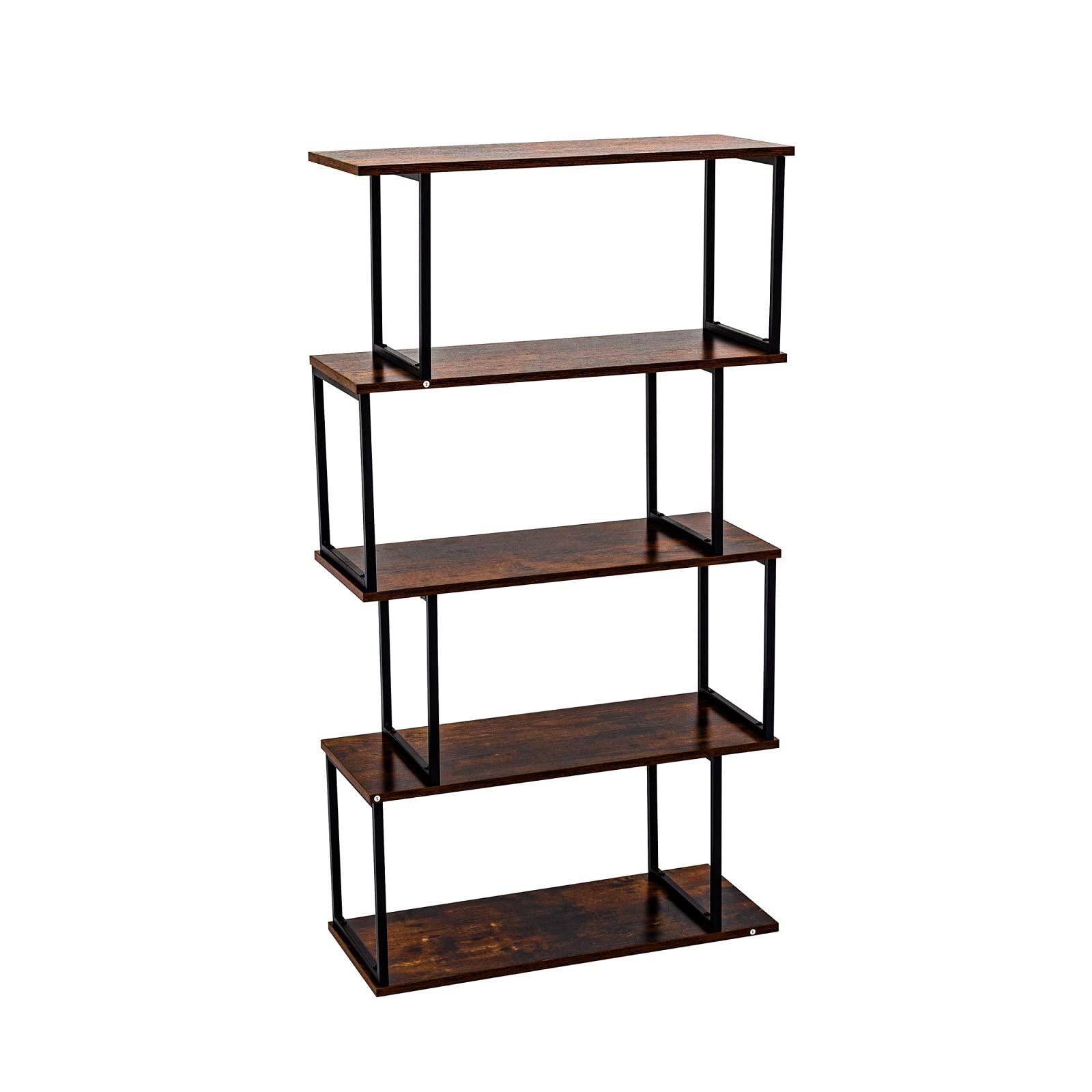 KepooMan 4-Tier S-Shaped Z-Shelf Bookcase - Rustic Brown Freestanding Storage Shelf for Home Office, Living Room & Bedroom Organization | Perfect for Books, Decor & Display Storage
