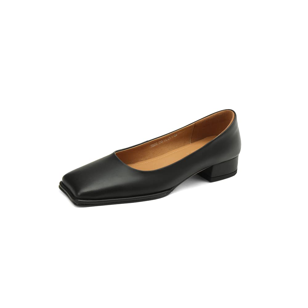 TinaCus Women's Genuine Leather Handmade Square Toe Slip-On Loafers with Chunky Low Heel - Comfortable Casual Shoes for Work, Office & Everyday Wear
