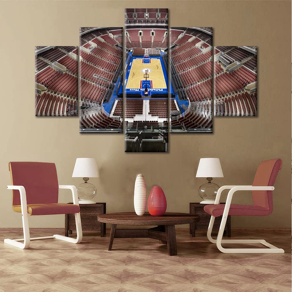 TUMOVO Large Canvas Wall Art - Wells Fargo Center Arena Pennsylvania USA, Basketball Sports Stadium Poster for Home & Office Decor - Perfect Gift for Men & Boys - 60