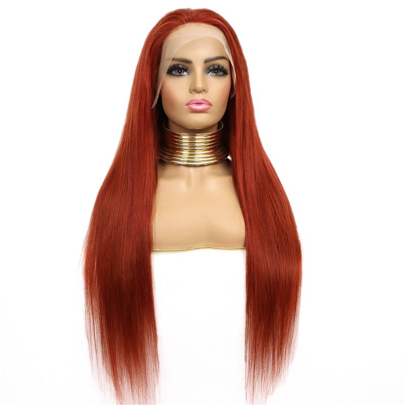 Eullair Copper Brown Glueless Body Wave Lace Frontal Wig - Dark Ginger Straight Human Hair Wig for Women | Natural Look for Autumn & Winter | Daily Wear, Parties, Cosplay
