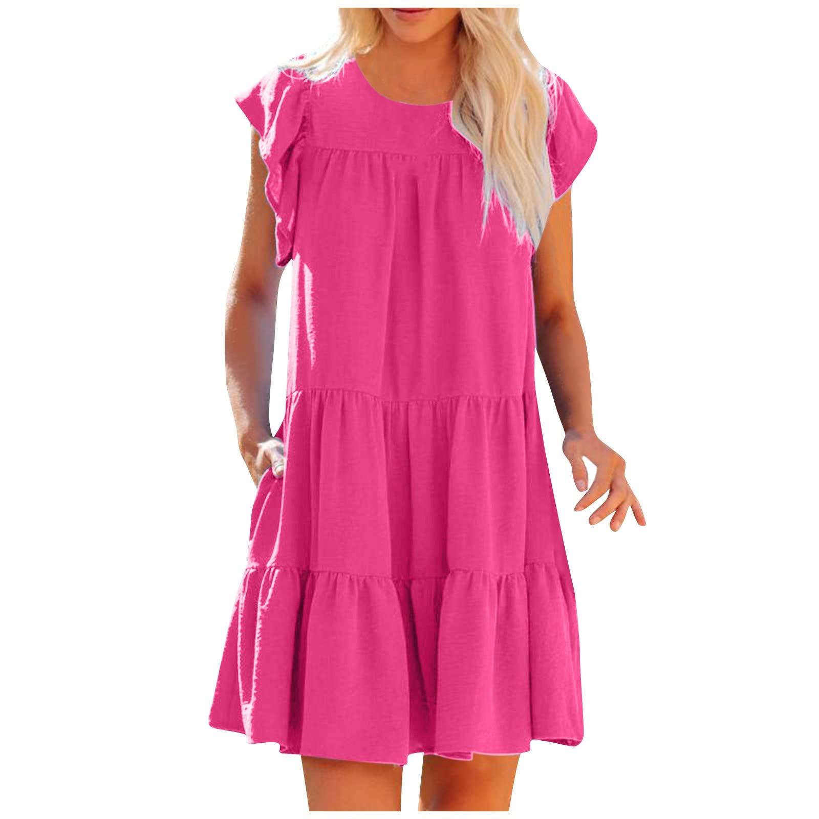 CUCUHAM Women's Summer Casual Pleated Mini Dress - Sleeveless Loose Fit Solid Color Short Dress for Beach, Party & Vacation
