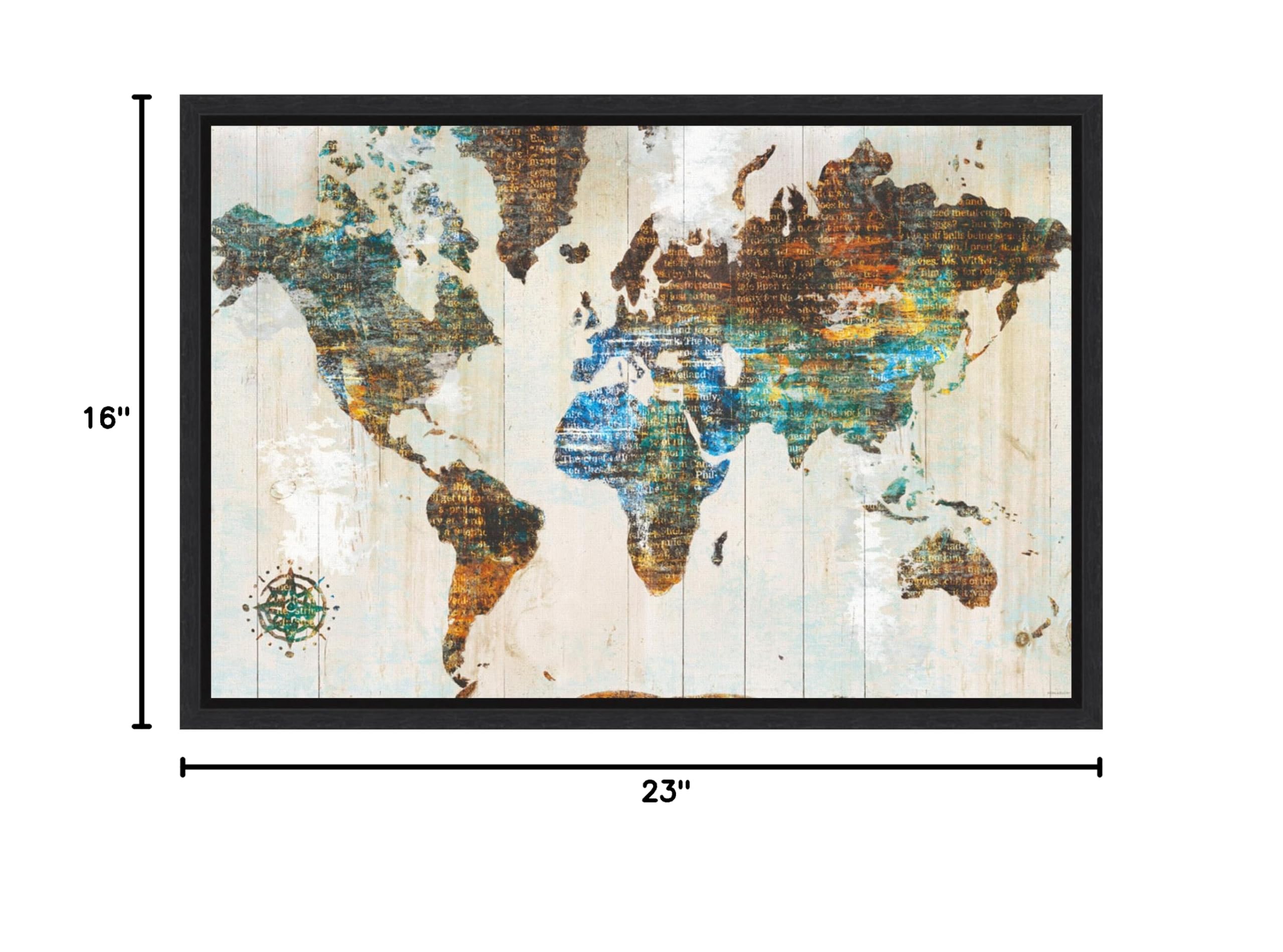 Amanti Art Framed Canvas Wall Art 16x23 - World of Wonders by Sue Schlabach, Modern Map Artwork for Home Decor, Ready-to-Hang Framed Poster Painting | Perfect for Living Room, Bedroom, Bathroom & Kitchen Wall Decor