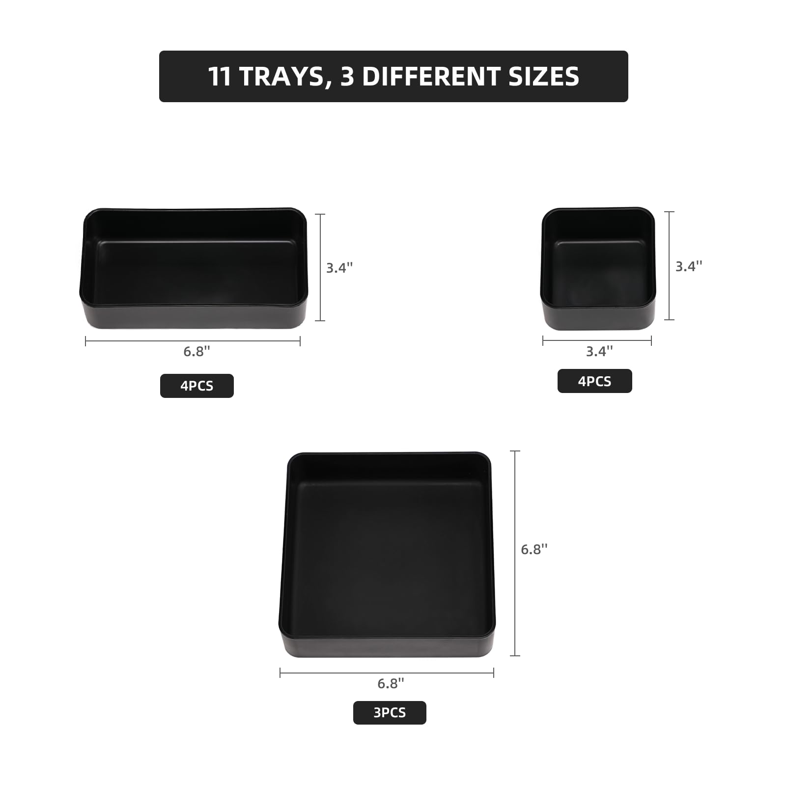 11-Piece Stackable Drawer Organizer Set - Multi-Size Desk & Vanity Storage Bins for Makeup, Stationery, Utensils - Perfect for Bathroom, Dresser, Office & Kitchen Organization