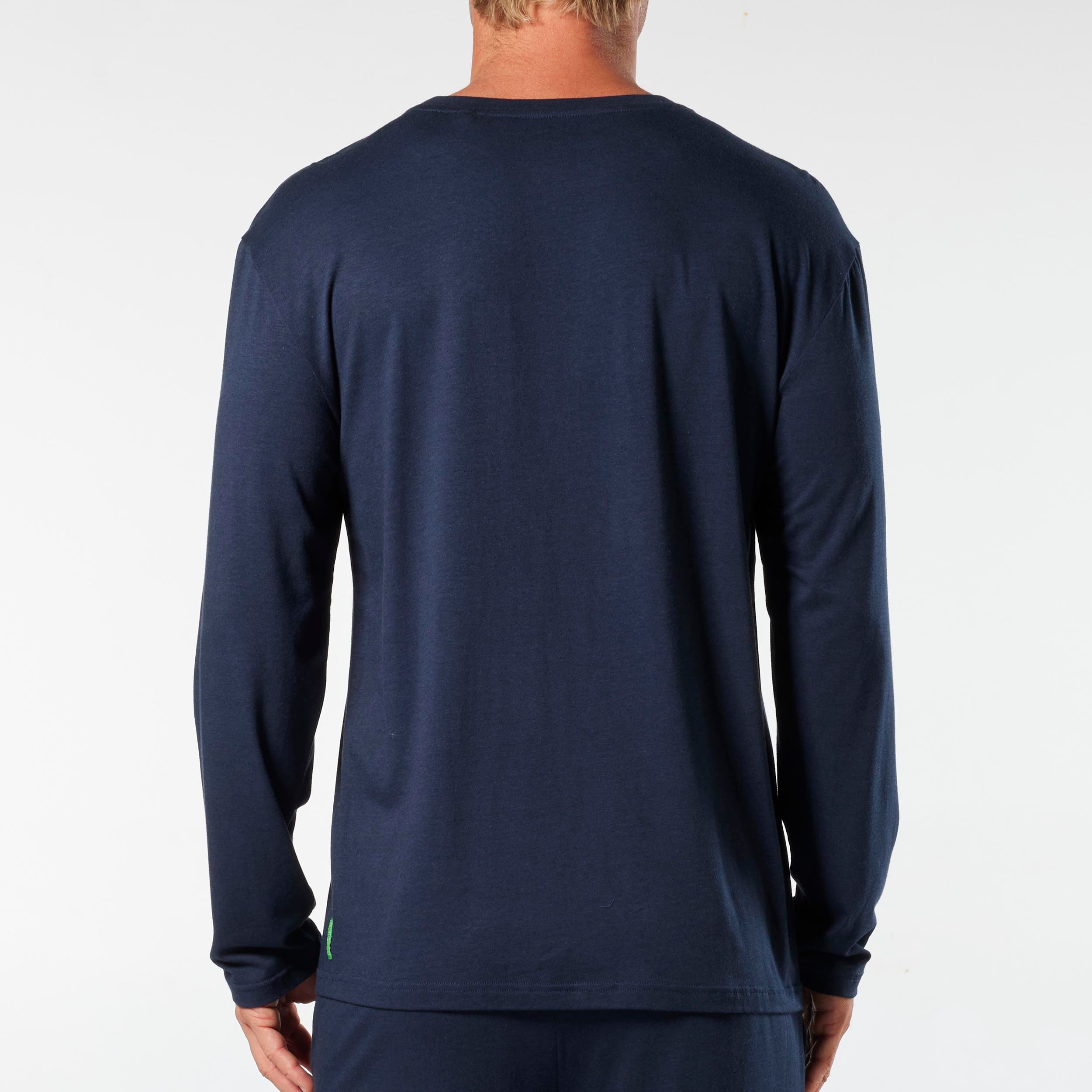 Men's Soft Bamboo Long Sleeve Sleep Tee - Breathable & Comfortable Pajama Top for Nightwear, Lounge Wear & Relaxation - Navy Blue