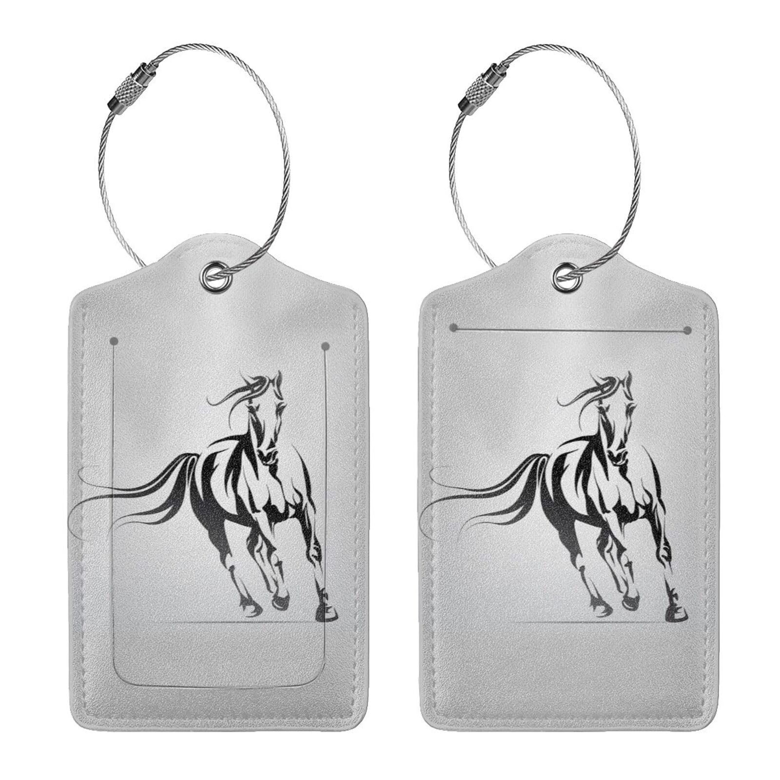 2 Pack Cute Galloping Horse Luggage Tags for Suitcases - Durable Stainless Steel Loop with Privacy ID Cover & Address Card - Perfect Travel Accessories for Horse Lovers - Great for Vacation, Business Trips and Equestrian Events