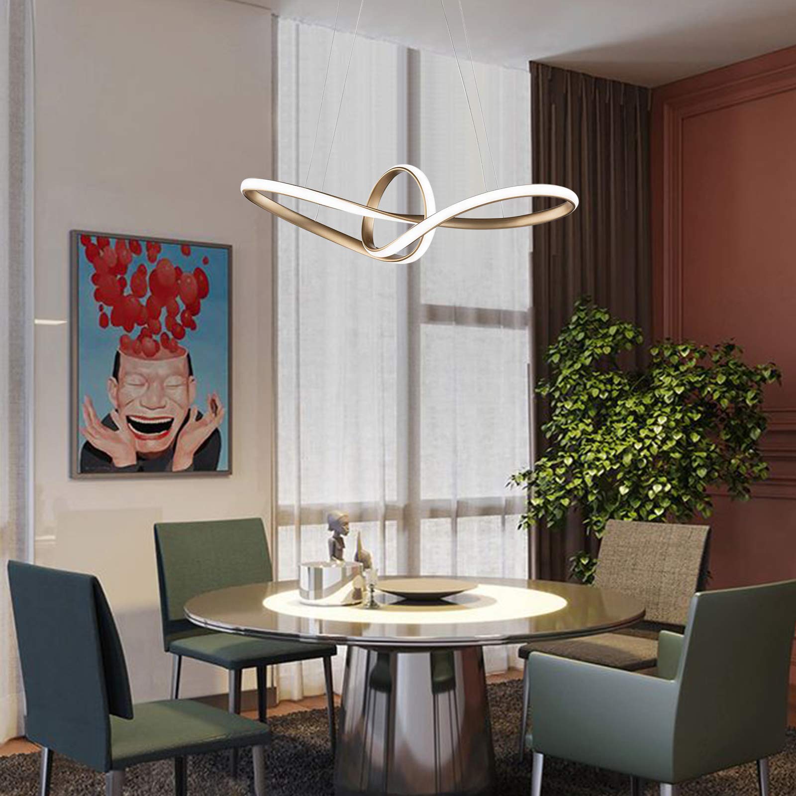 Modern Luxury Wave Design TFCFL Chandelier Ceiling Light - 36W LED Hanging Lamp with Aluminum Acrylic Lampshade, Warm White Energy-Saving Pendant Fixture for Living Room, Dining Room, Bedroom & Foyer