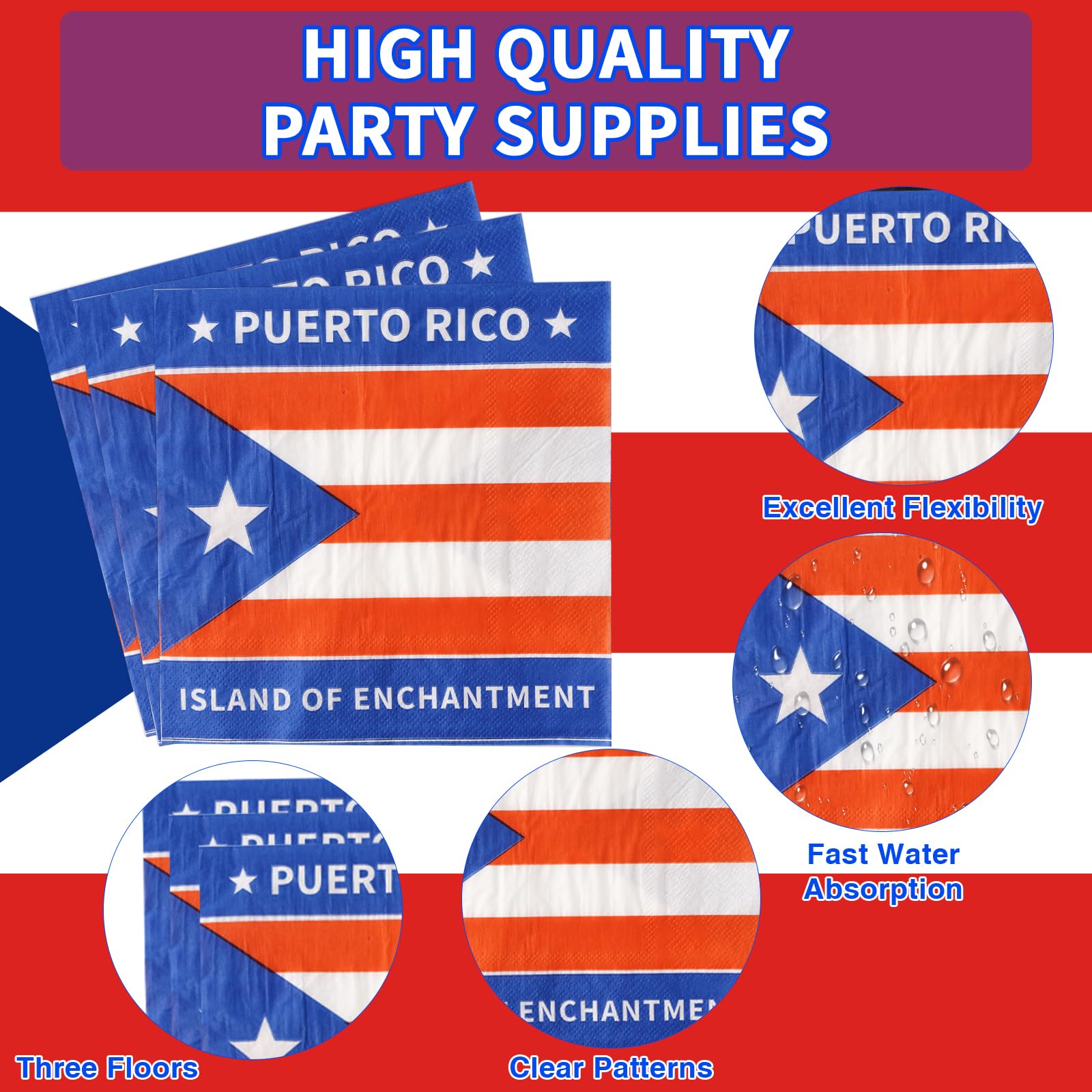 Grencian 96-Piece Puerto Rico Flag Party Supplies Set - Disposable Plates, Cups & Tableware for Birthday Celebrations, Family Gatherings & Friends Parties (Serves 24) - Perfect for Puerto Rican Themed Events, National Holidays & Cultural Festivities