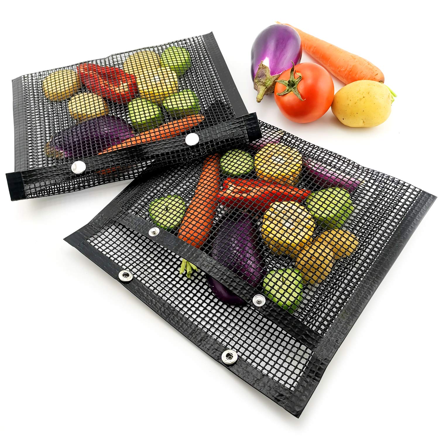 GUCUJI BBQ Mesh Grill Bags - Heat Resistant & Non Stick Reusable Grilling Bags (2 Pack) - Easy to Clean for Charcoal, Gas, Electric Grills & Smokers - Perfect for Backyard Cookouts, Camping & Outdoor Barbecues