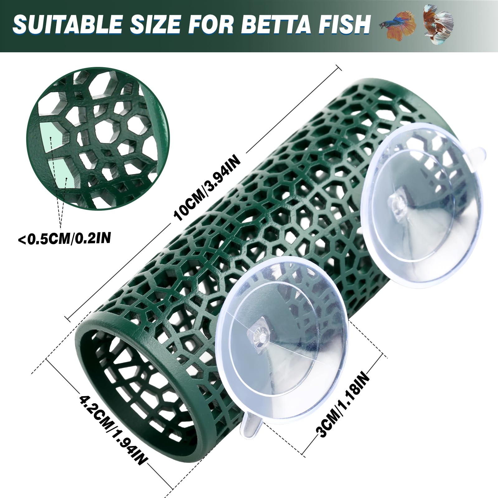 Abizoo Dark Green Hollow Betta Fish Tunnel & Reptile Hide - Safe Aquarium Decor for Fish Tanks, Terrariums - Perfect for Betta Fish Enrichment and Reptile Hiding