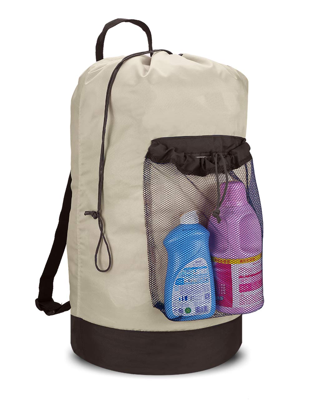 Dalykate Laundry Backpack with Shoulder Straps & Mesh Pocket - Durable Nylon Drawstring Clothes Hamper Bag for College Students, Travel, Laundromat & Apartment - Perfect for Dorm Room, Gym & Camping Trips