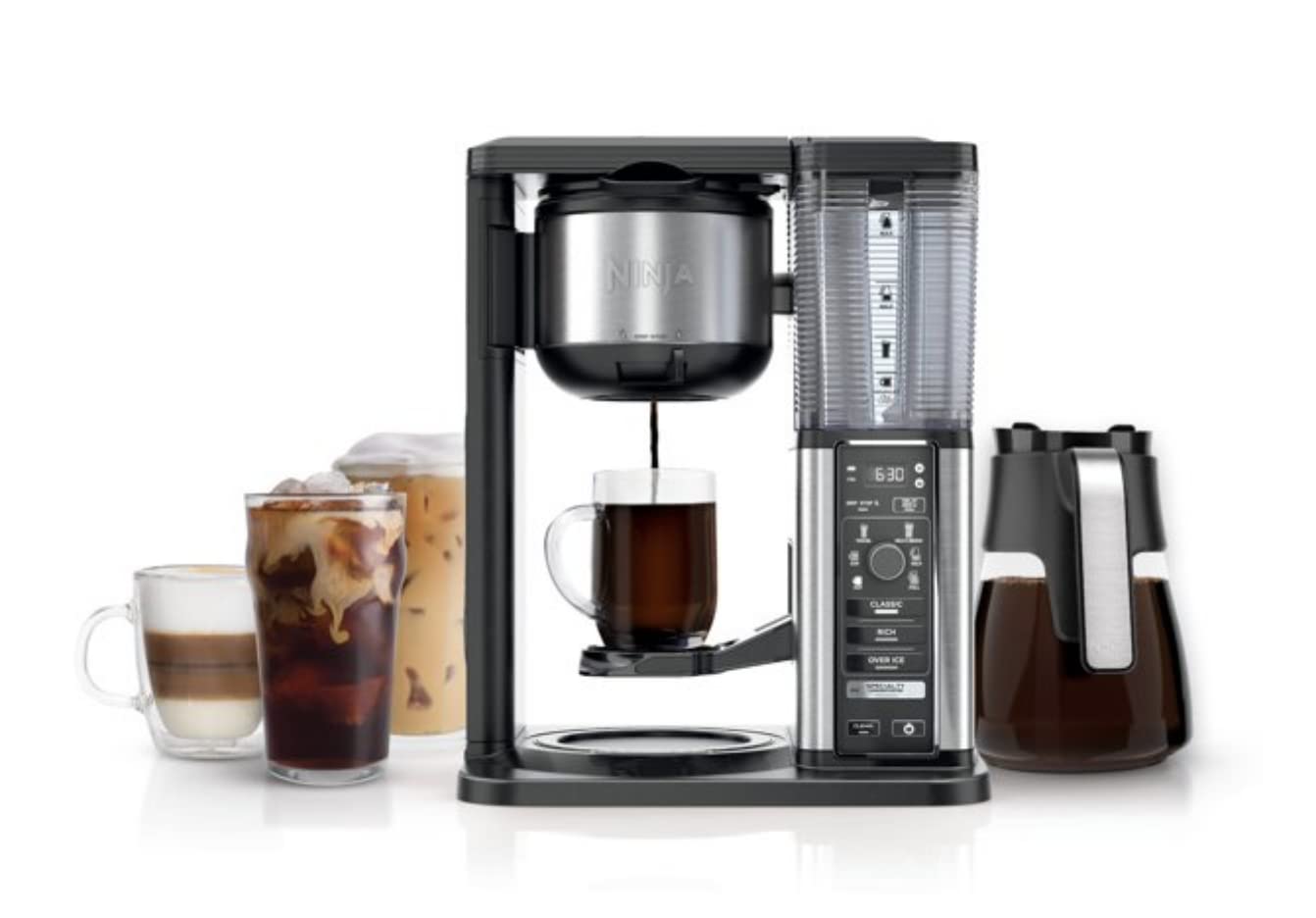 Ninja Specialty Coffee Maker CM400 - Removable Water Reservoir & Glass Carafe for Single-Cup Brewing | Fold Away Cup Platform | Perfect for Home, Office or Dorm Use