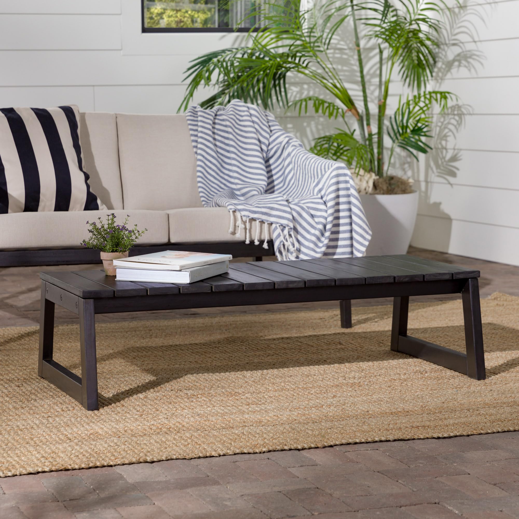 Walker Edison Modern Solid Wood Slat-Top Outdoor Coffee Table - Patio, Deck, Garden Furniture for Relaxing & Entertaining