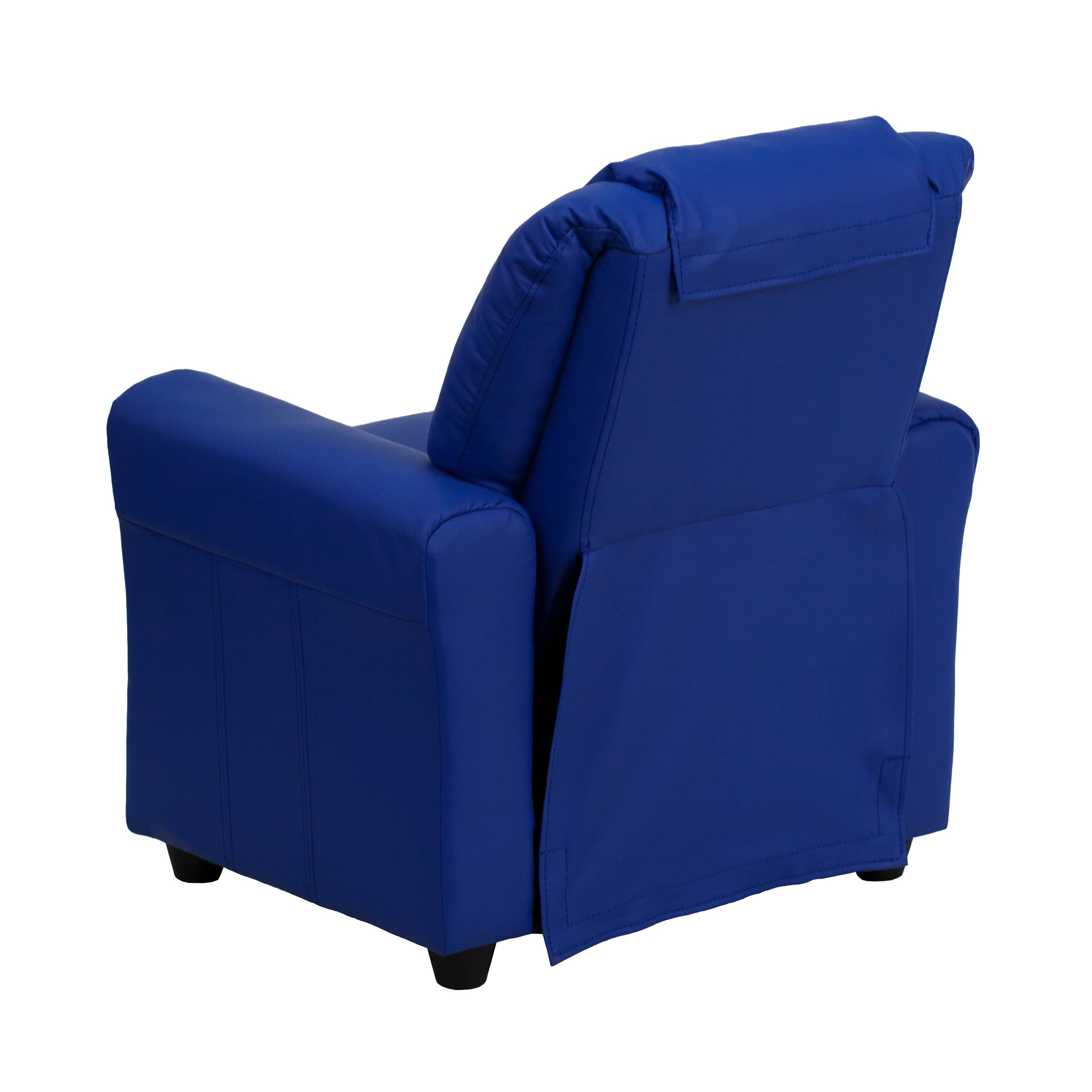 Blue Vinyl Kids Recliner Chair with Cup Holder & Headrest - Comfortable Children's Lounge Chair for Playroom, Bedroom or TV Watching