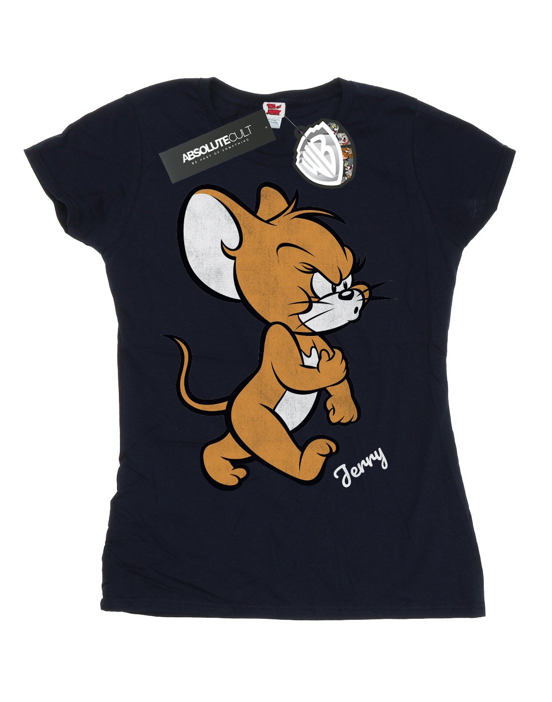 Tom and Jerry Women's Graphic T-Shirt - Angry Mouse Design, Navy Blue, Small Size - Casual Wear, Cartoon Lover Gift, Funny Tee for Outing & Daily Fashion