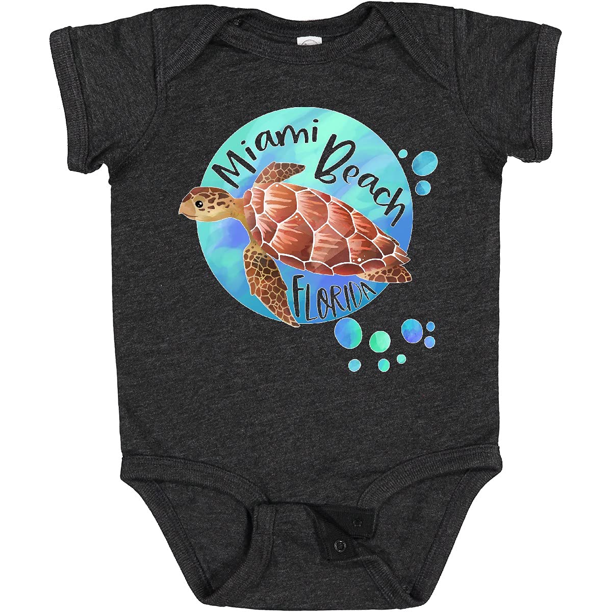 Inktastic Miami Beach Florida Swimming Sea Turtle with Bubbles Baby Bodysuit - Cute Ocean-Themed Onesie for Newborns & Infants - Perfect for Beach Vacations, Pool Parties & Summer Outfits