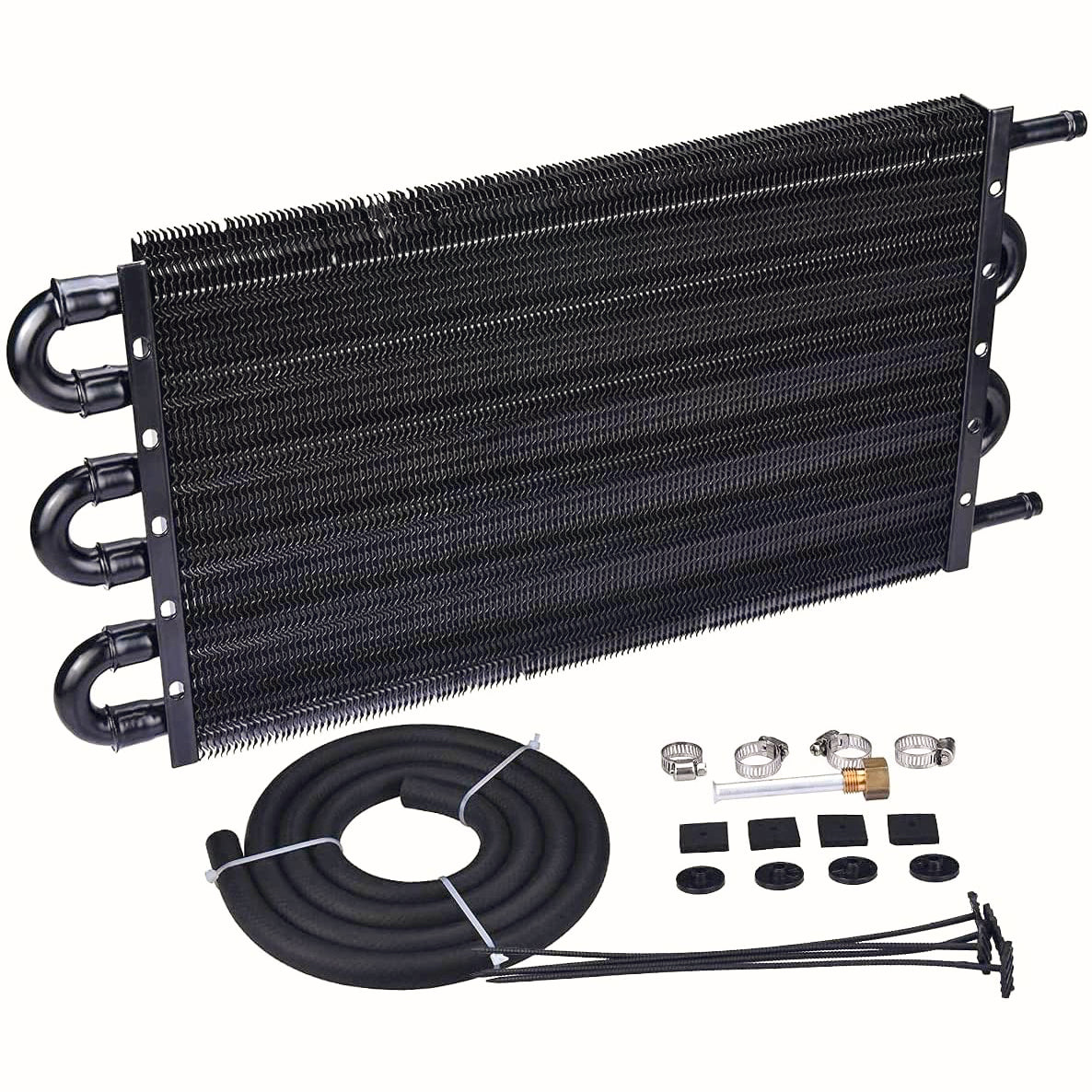 6 Pass Aluminum 6AN 3/8 Inlet Hose Line Engine Transmission Oil Cooler Kit - High Performance Cooling Solution for Racing, Towing & Off-Road Vehicles