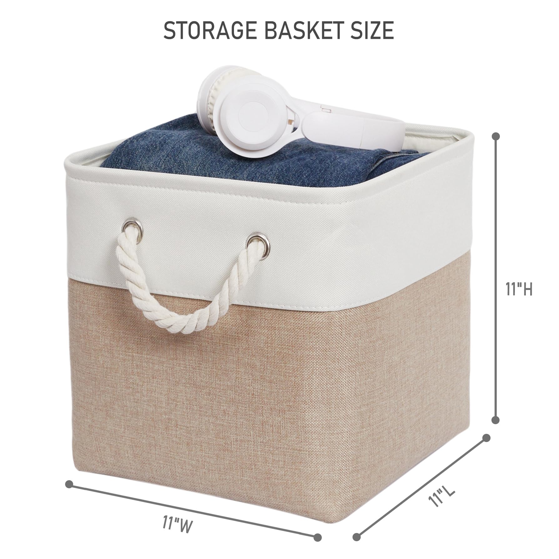 11 x 11 Inch Foldable Storage Cubes - 6 Pack Collapsible Fabric Bins with Handles for Home Organization | Closet, Toy, Clothes & Office Storage Solutions (White & Beige) - Perfect for Bedroom, Playroom & Small Space Organization