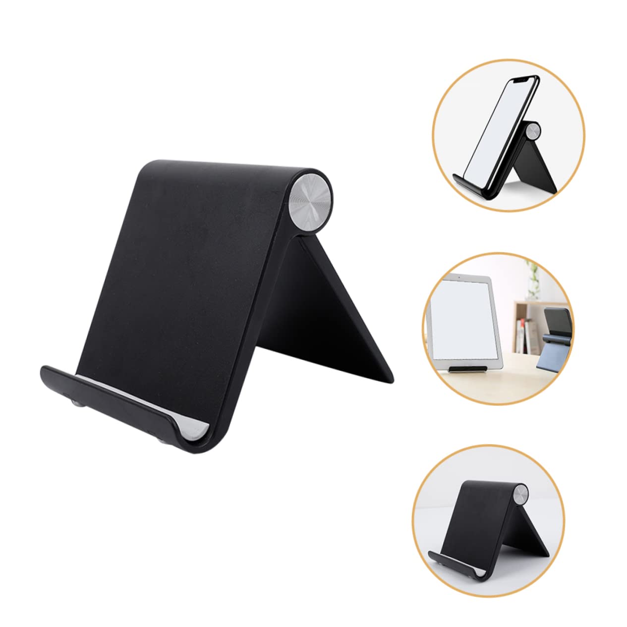 Adjustable Black Cell Phone Stand Holder for Desk - 360° Rotating Mobile Phone Stand with Sturdy Base for iPhone, Samsung & All Smartphones - Perfect for Office, Home & Video Calls