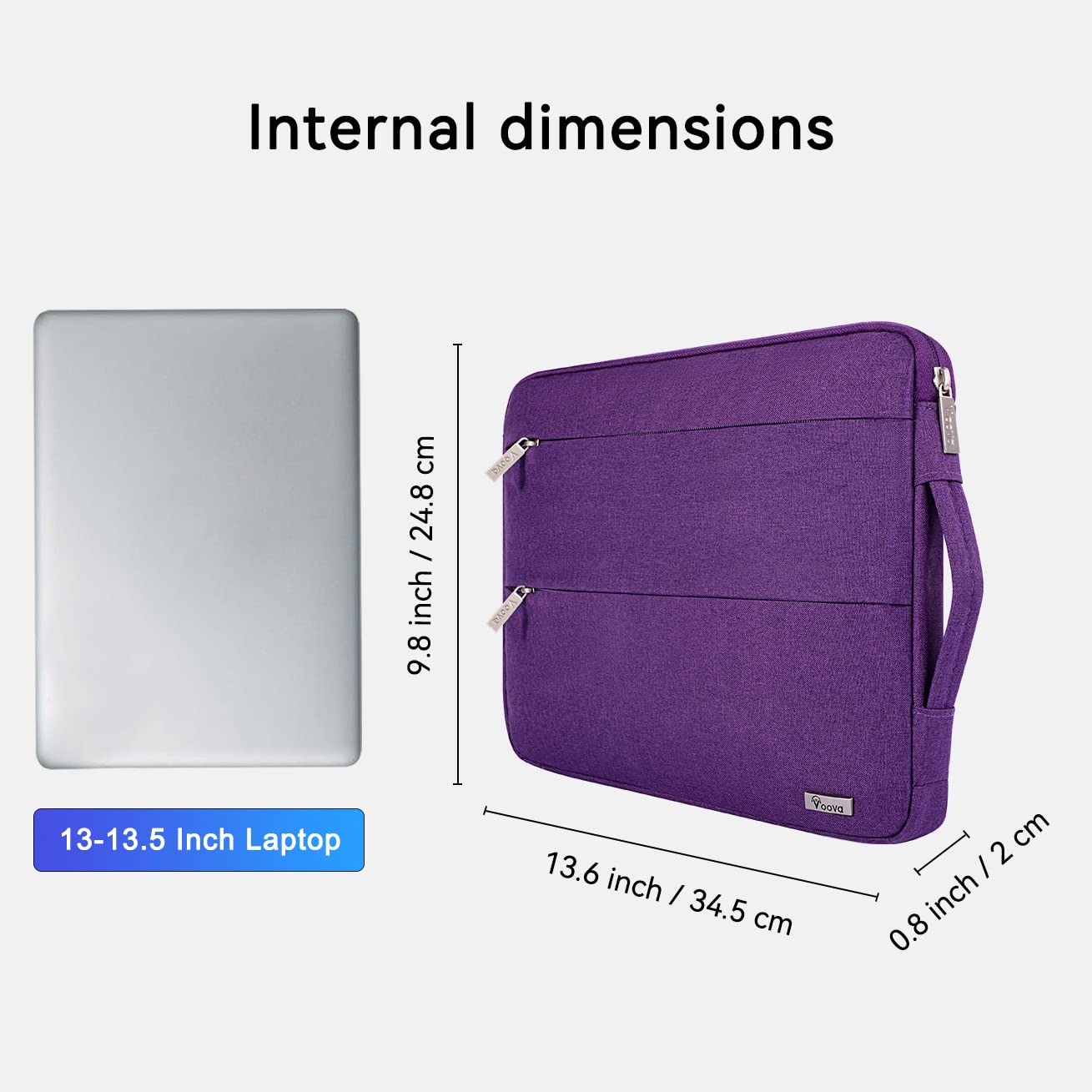 Voova 13.6 Inch Waterproof Laptop Sleeve Case - Compatible with MacBook Air, MacBook Pro, Surface Laptop, Surface Pro & iPad Pro - Protective Computer Bag for Work, School & Travel (Purple)