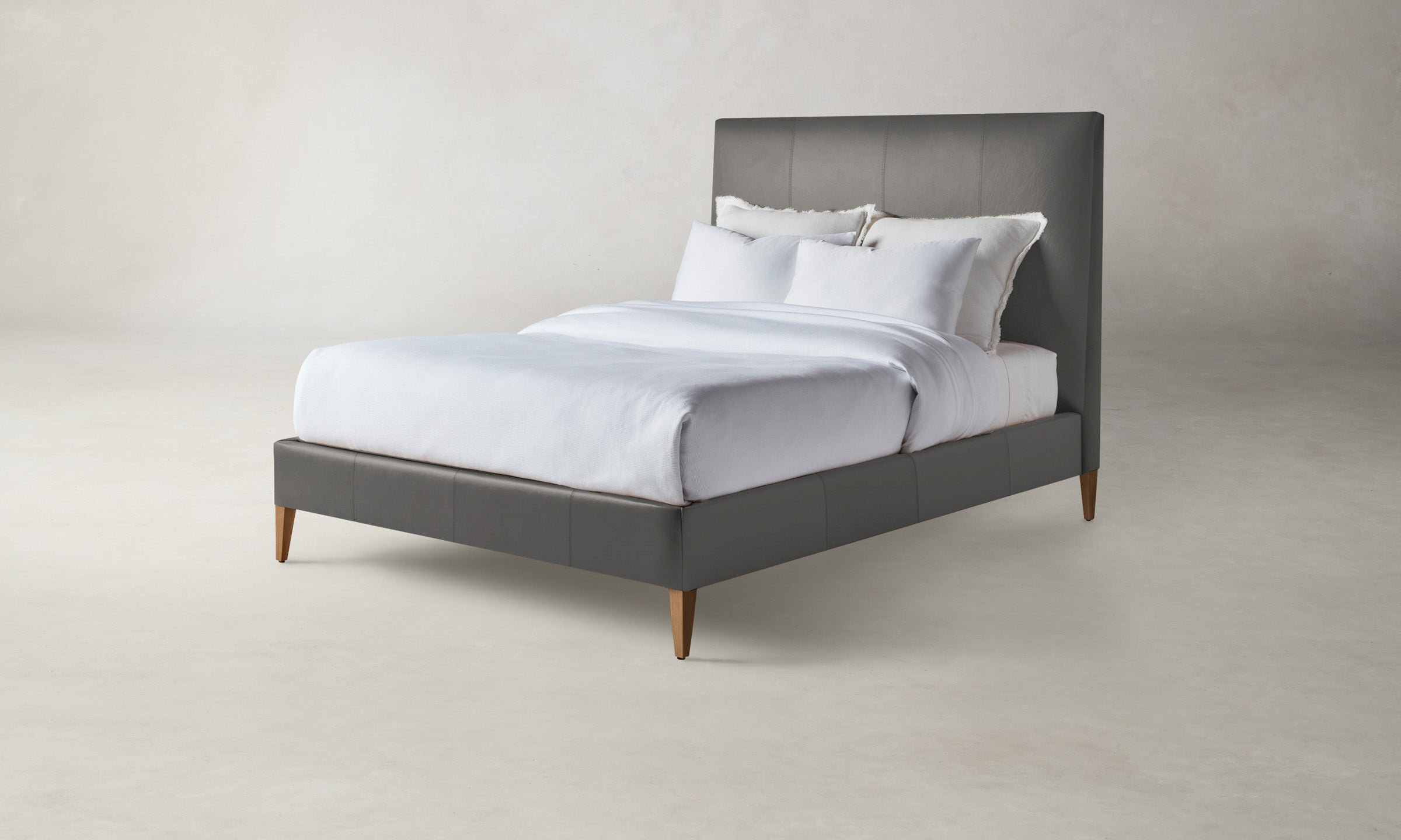 The Essex Bed - Genuine Pebbled Leather in Ash Color | Luxurious Bed Frame for Modern Bedrooms & Master Suites