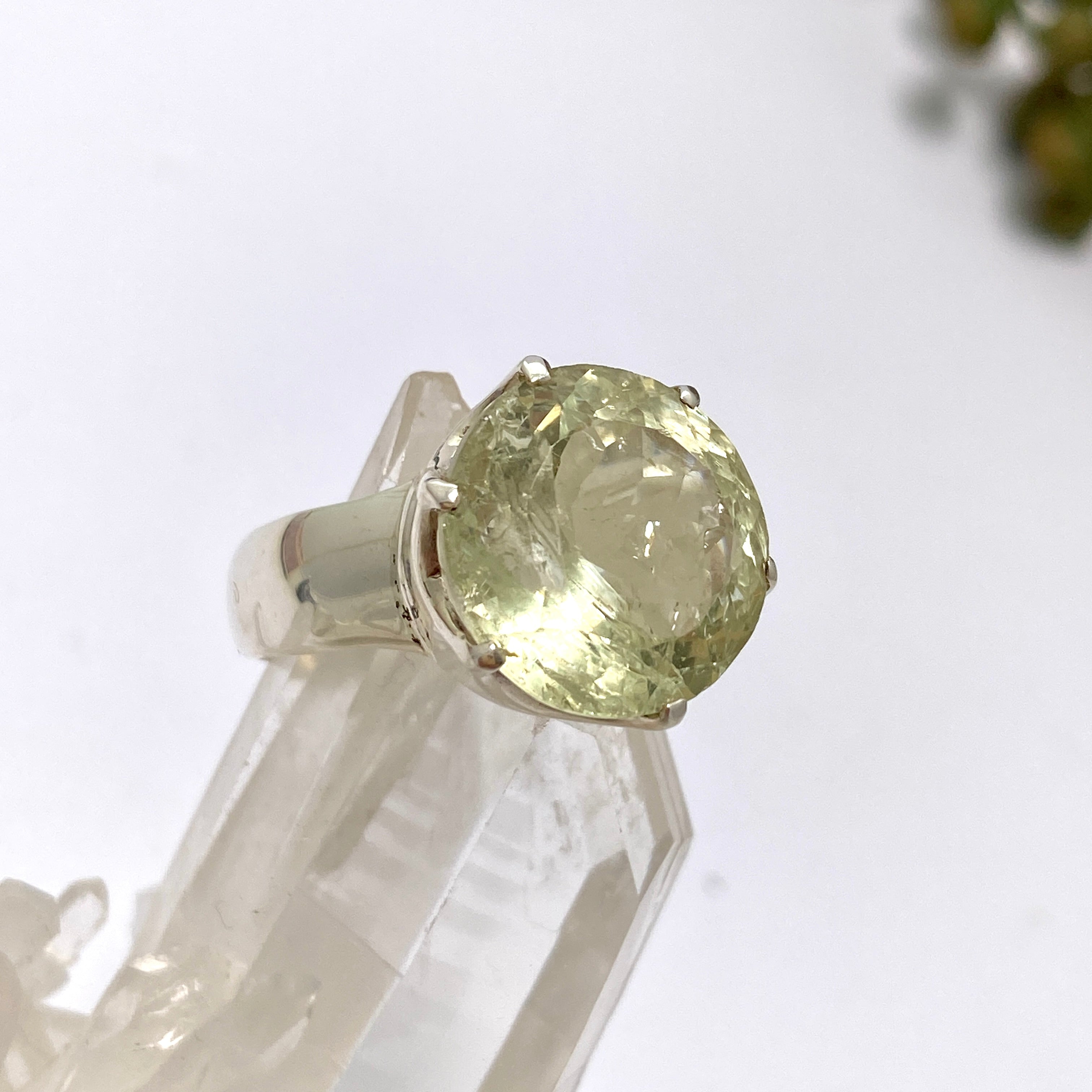 Heliodor Round Faceted Ring Size 9 - 14K Gold Plated Gemstone Jewelry for Women, Elegant Gift for Anniversary, Birthday & Special Occasions