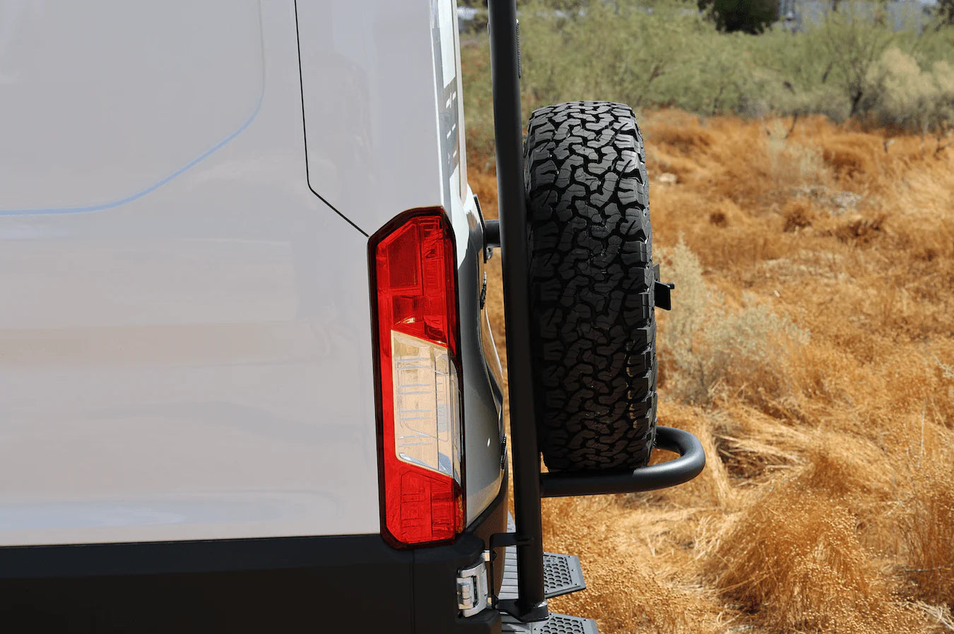 Owl Explorer Ladder & Tire Carrier for 2015-2023 Ford Transit High Roof Van | Heavy Duty Roof Accessories for Camping & Overlanding Adventures